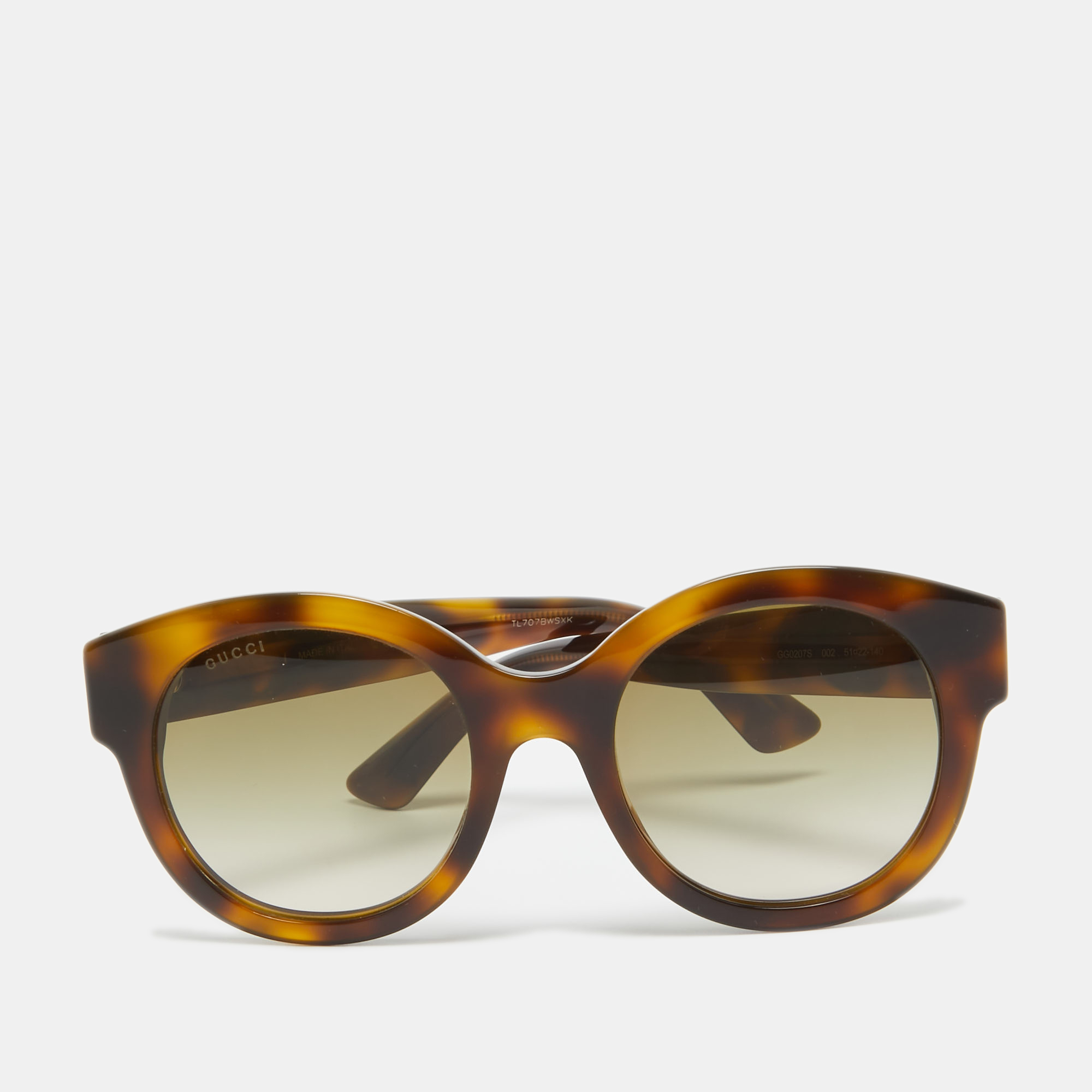 

Gucci Brown Tortoise Gradient GG0207S GG Star Embellished Round Sunglasses