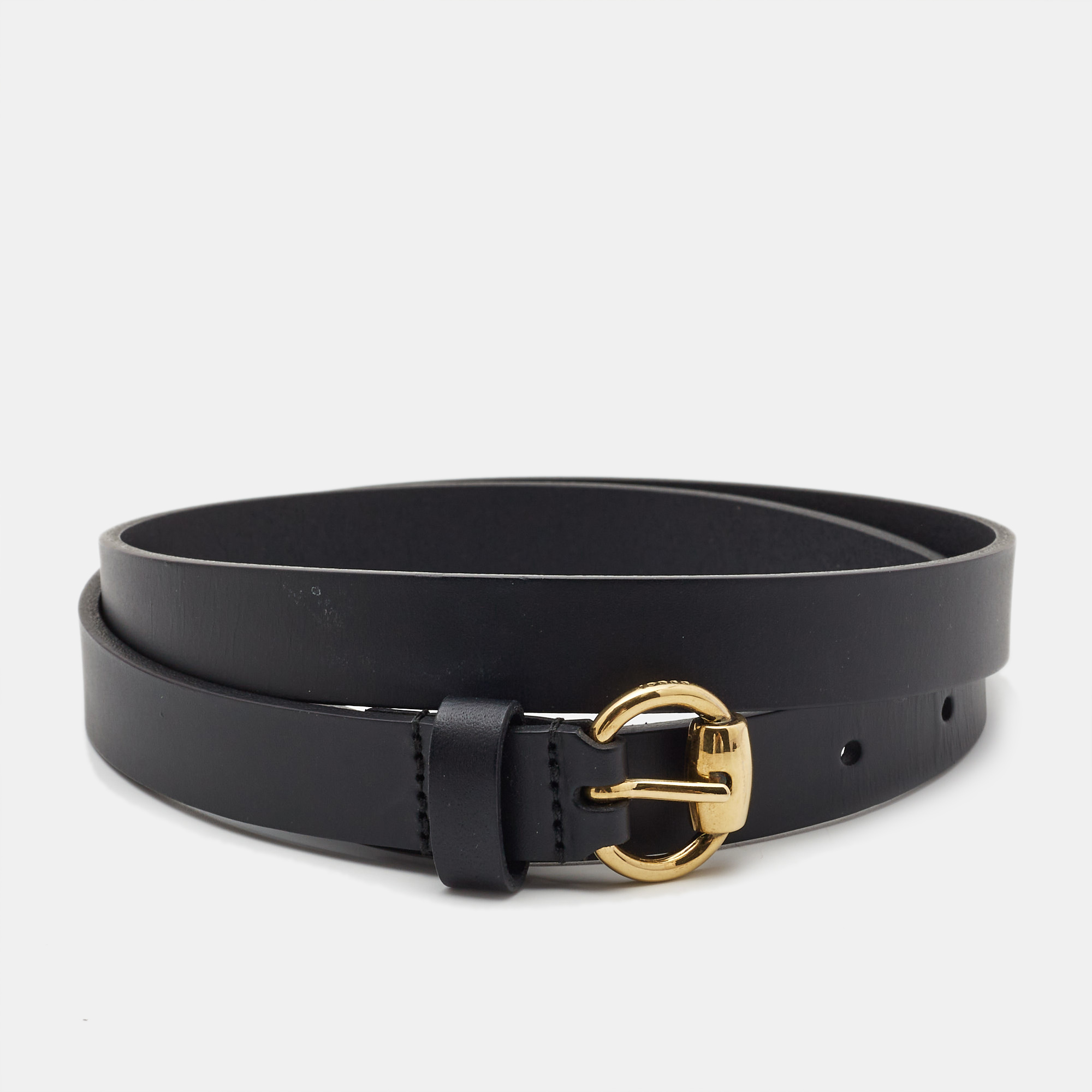 

Gucci Black Leather Slim Buckle Belt 90CM