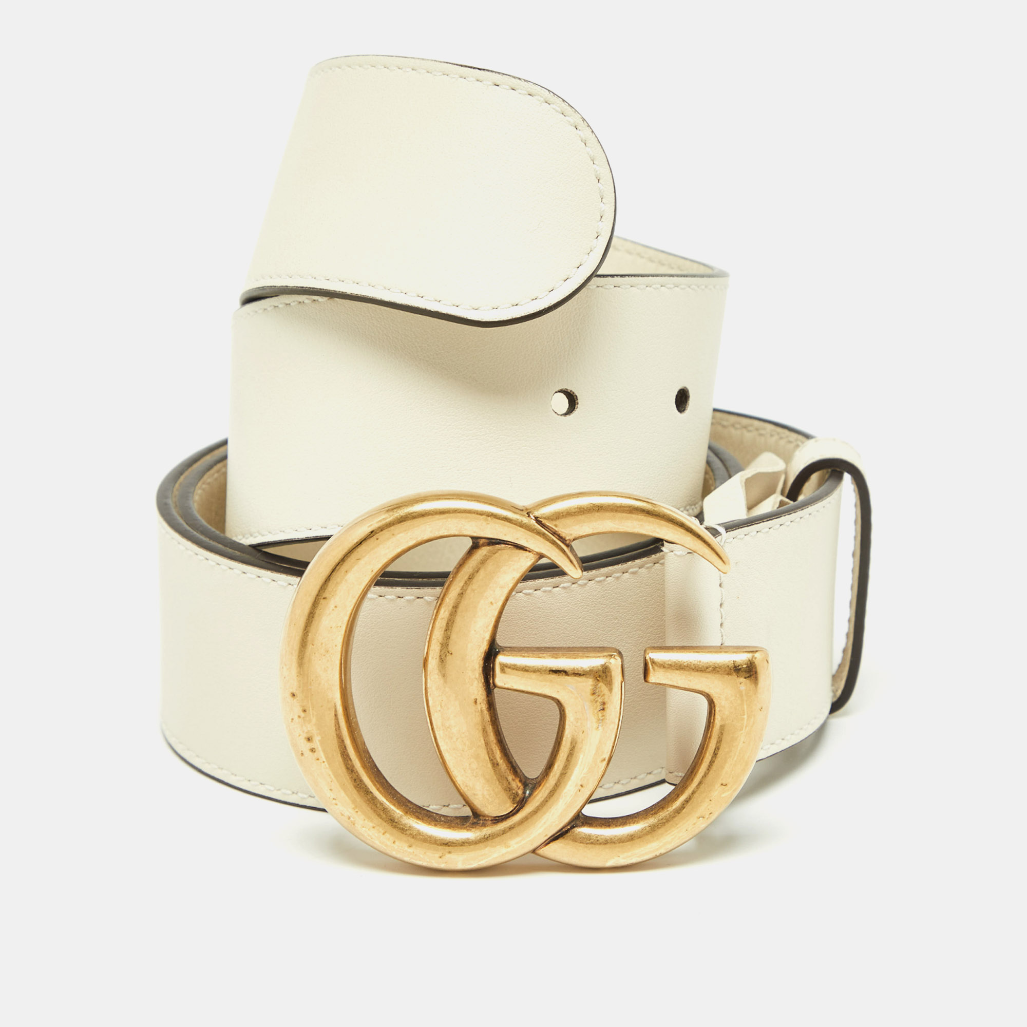 

Gucci Off White Leather GG Marmont Buckle Belt