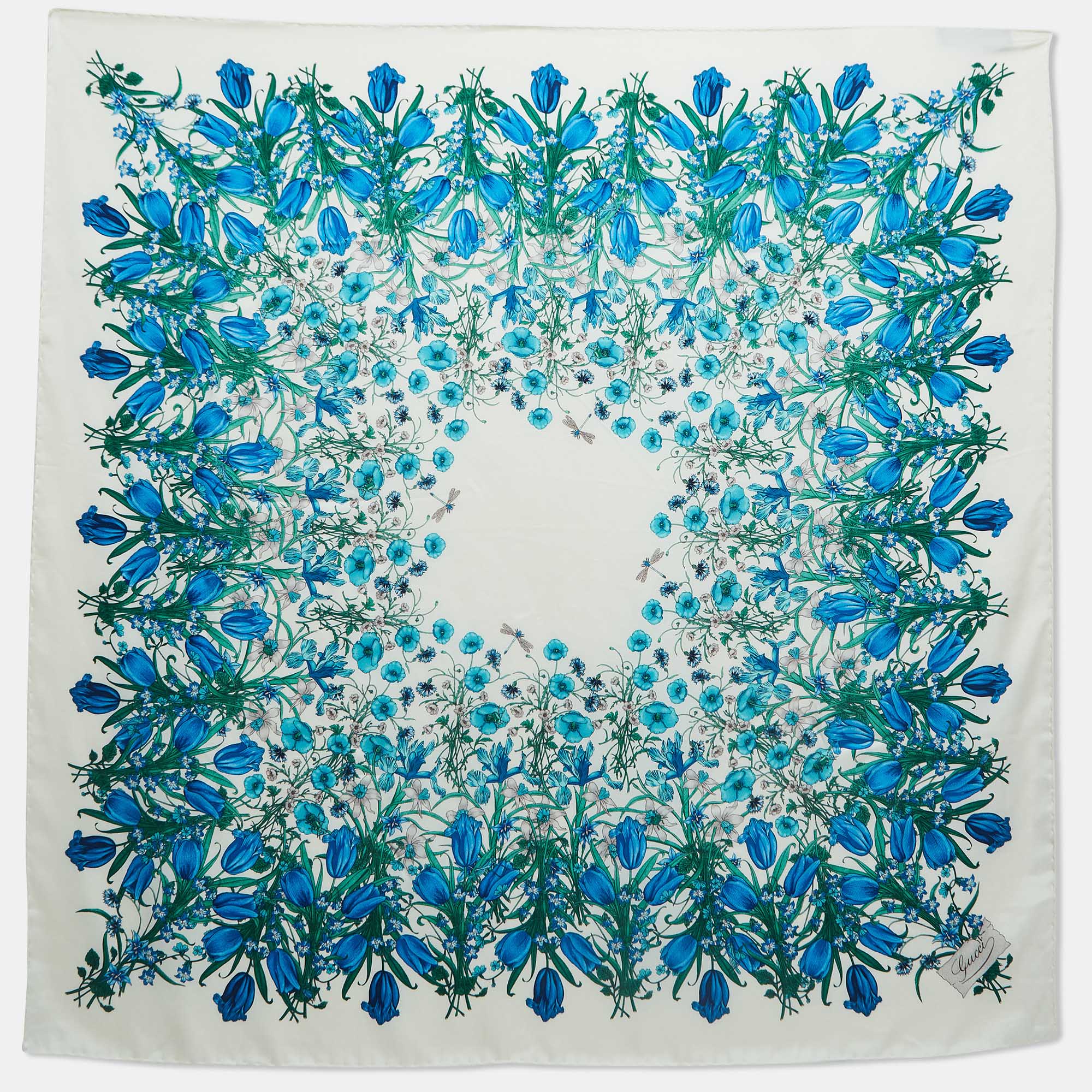 

Gucci White/Blue Floral Print Silk Square Scarf