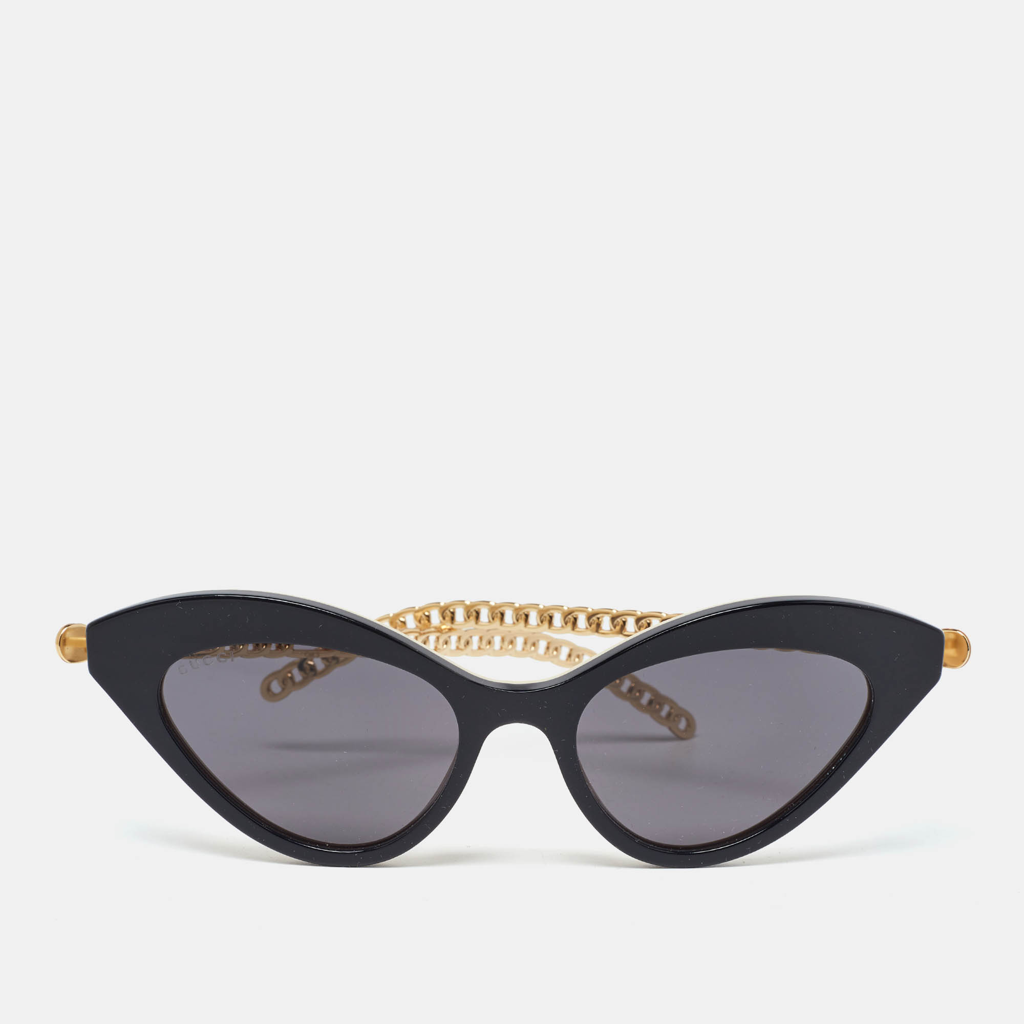 

Gucci Black & Gold Tone/Grey GG0978S Charm Detail Cat-Eye Sunglasses