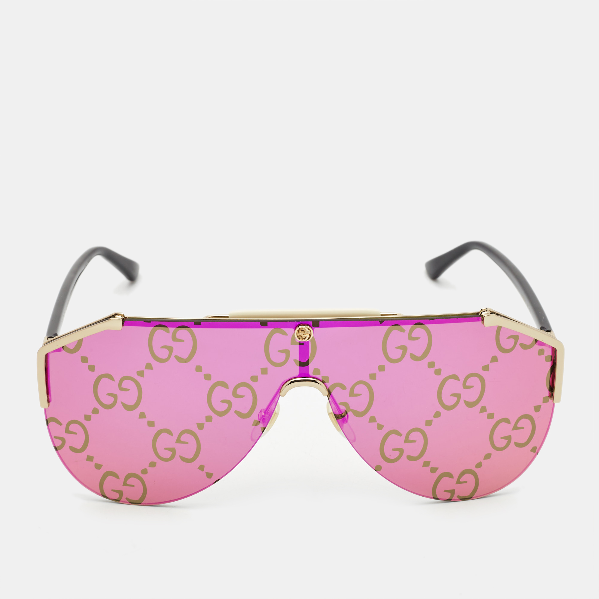 Pre-owned Gucci Ssima Mirrored Gg0584s Mask Sunglasses In Pink