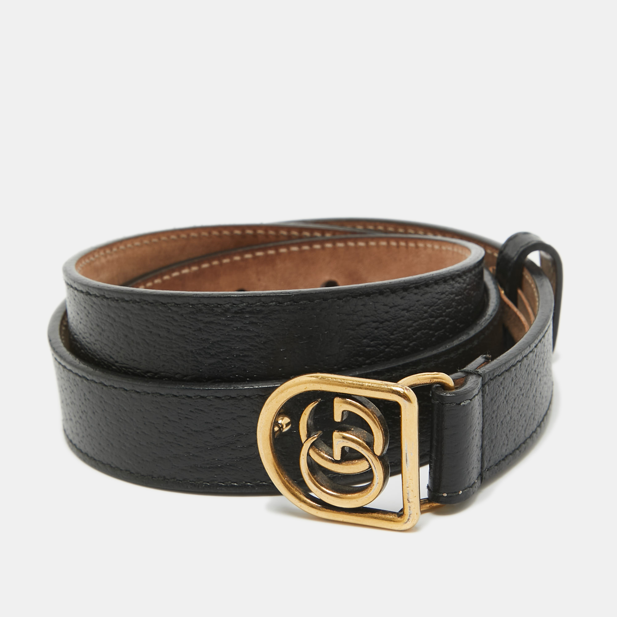 Pre-owned Gucci Black Leather Framed Double G Belt 90cm