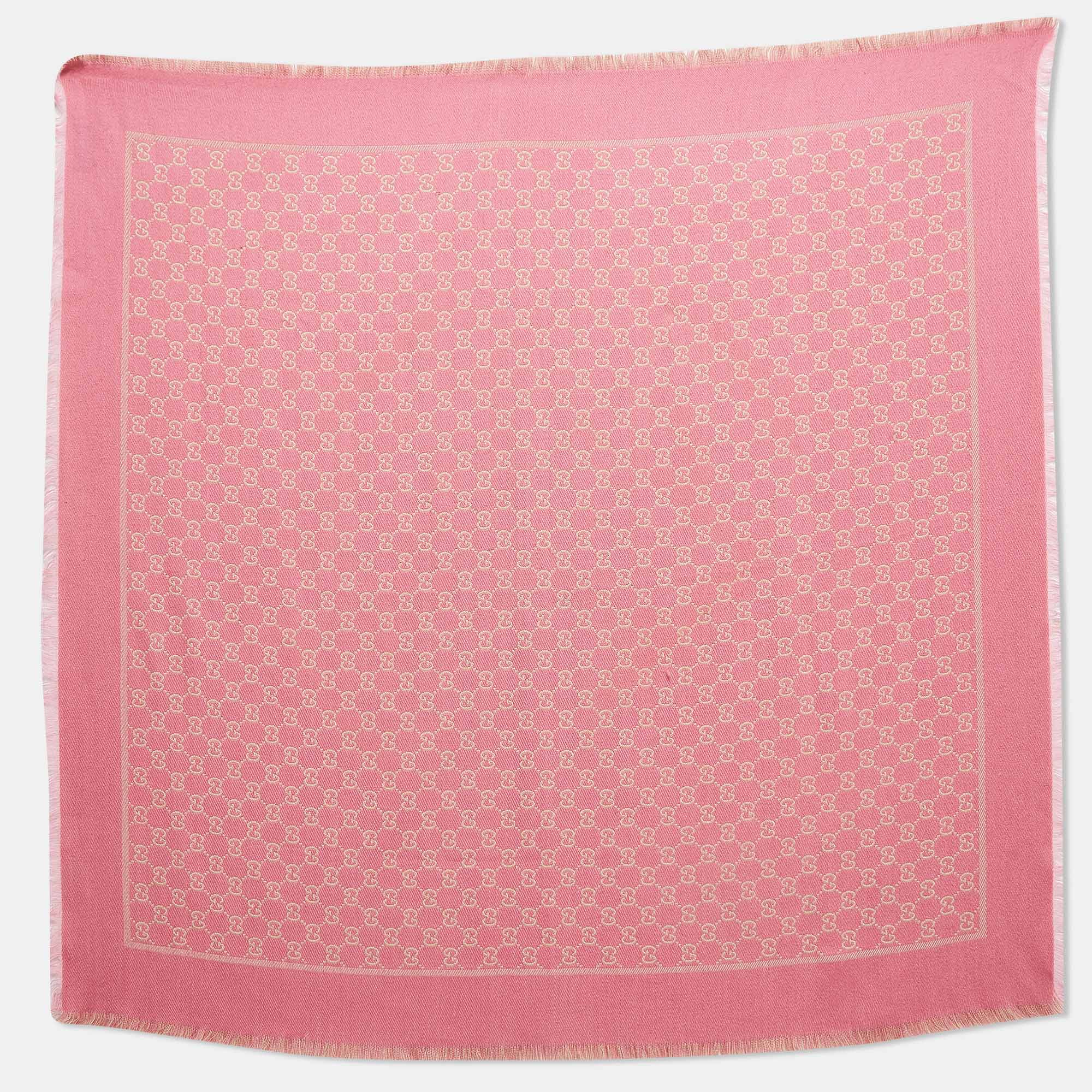 

Gucci Pink GG Web Wool Blend Square Scarf