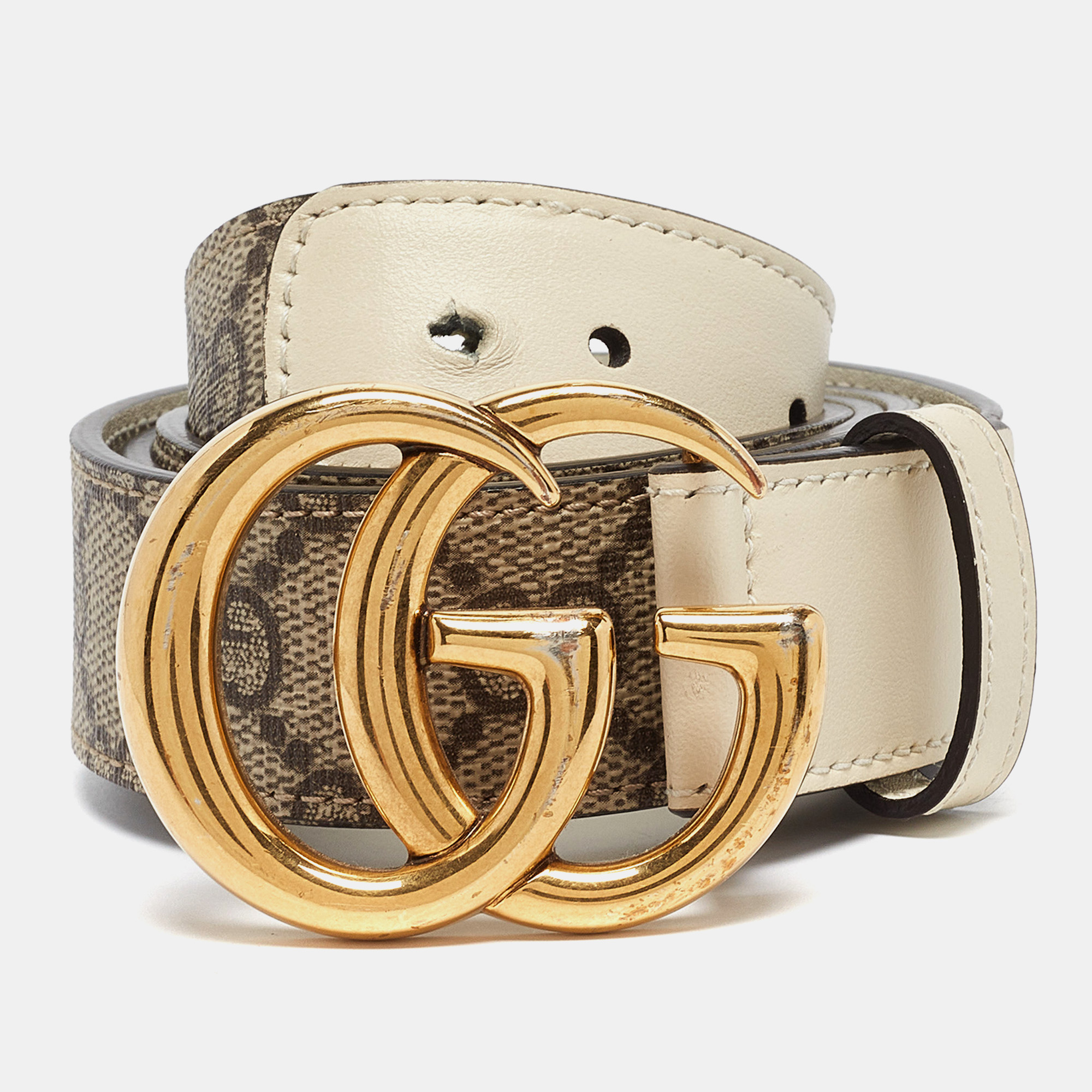 

Gucci Beige GG Supreme Canvas GG Marmont Buckle Belt