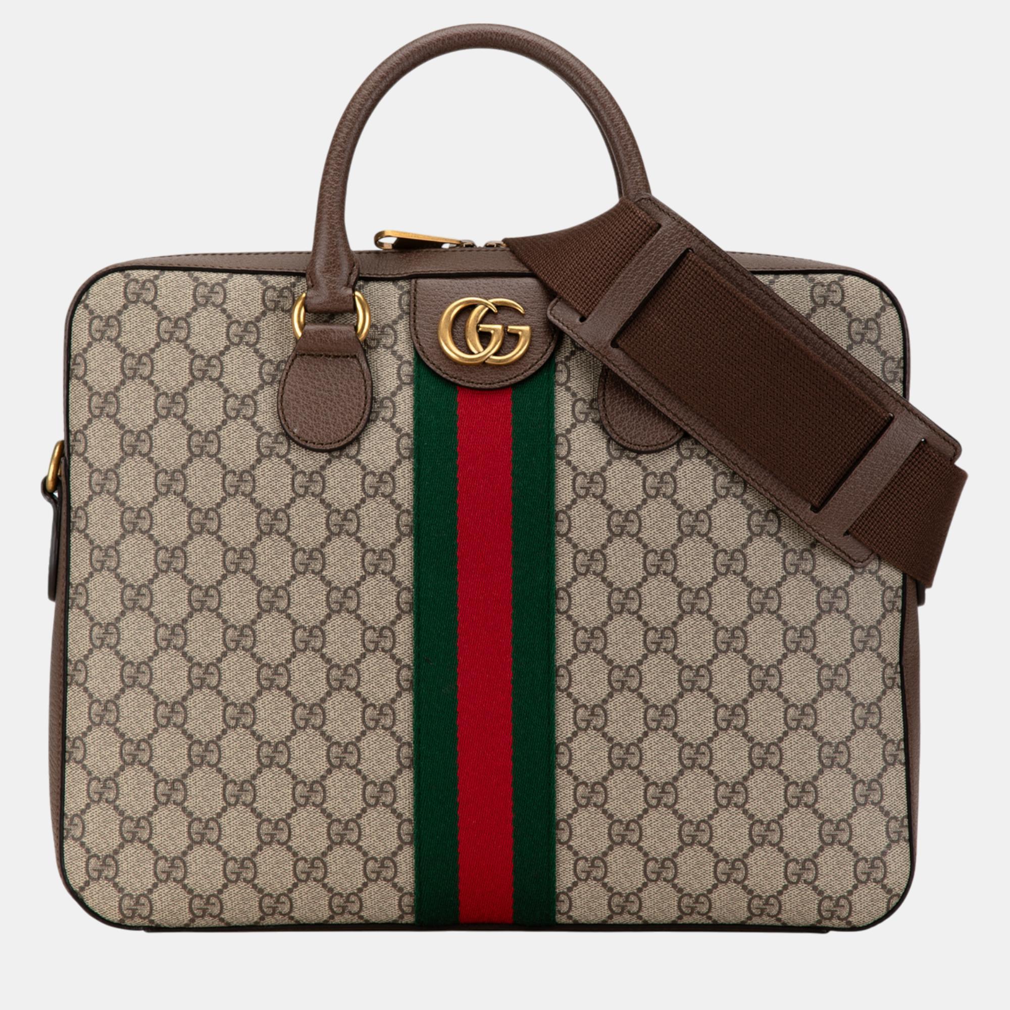 

Gucci GG Supreme Ophidia Web Briefcase, Beige