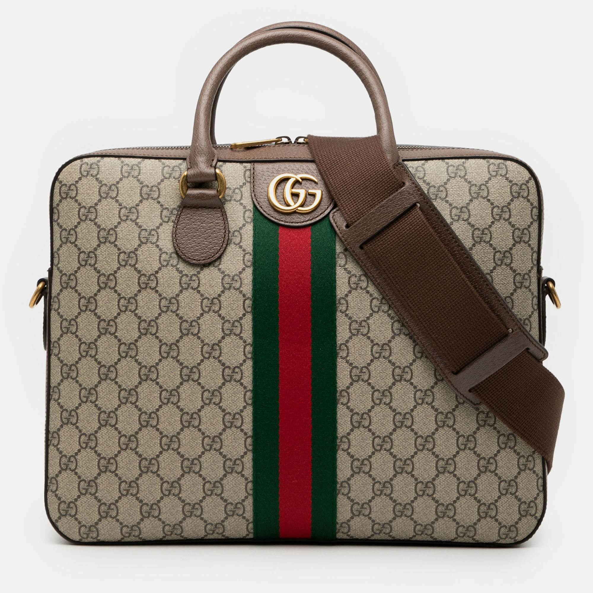 

Gucci Brown GG Supreme Ophidia Web Briefcase