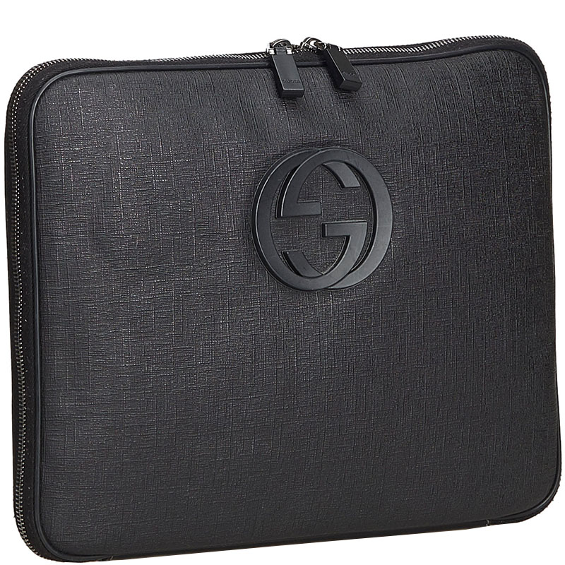 

Gucci Black Leather GG Logo Laptop Bag