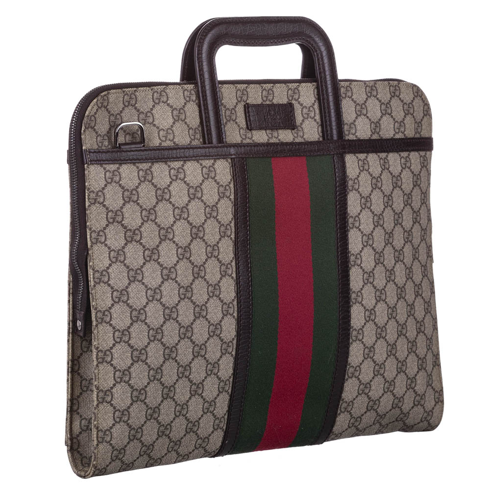 

Gucci Brown GG Supreme Web Canvas Business Bag, Beige