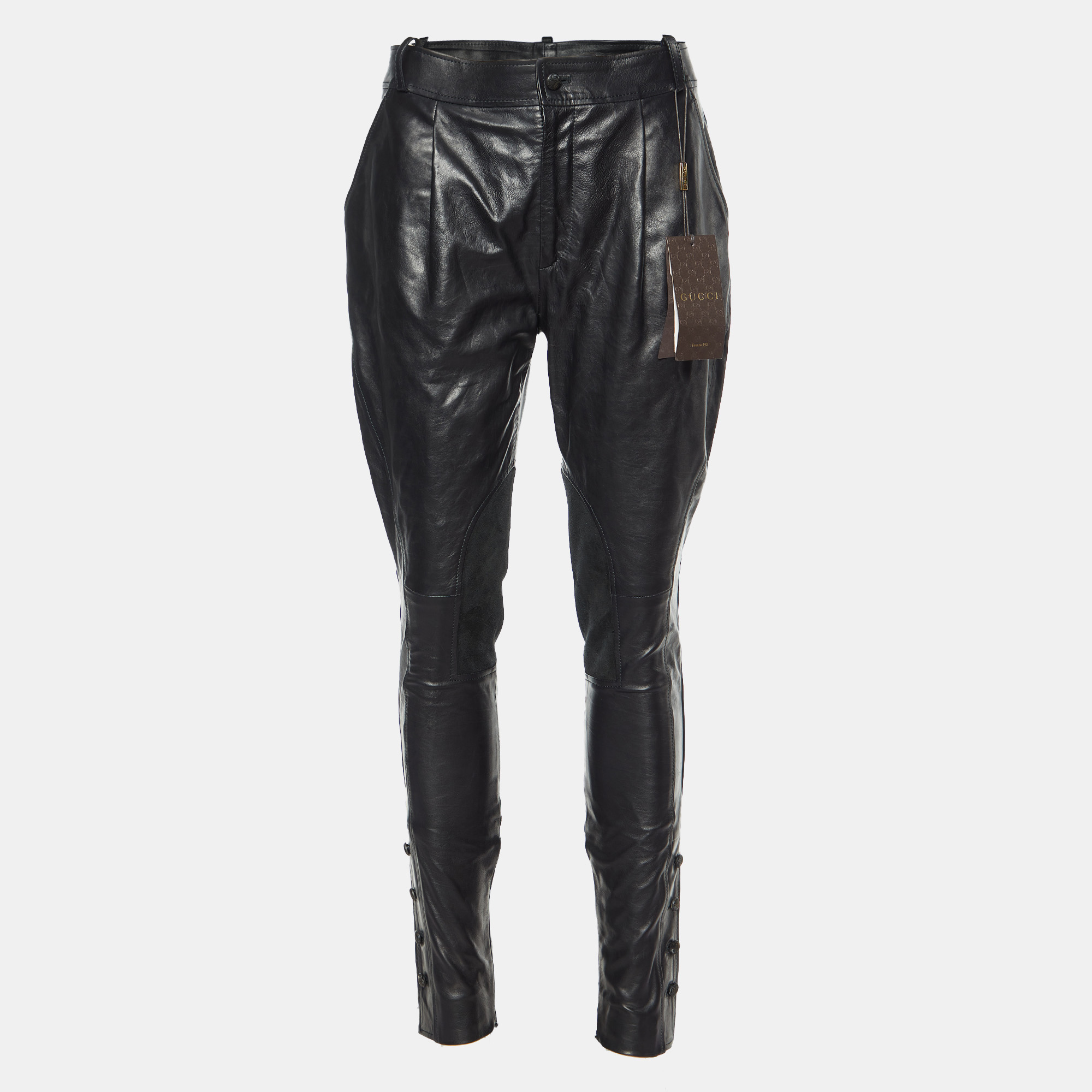 

Gucci Black Leather Button Detail Pants S