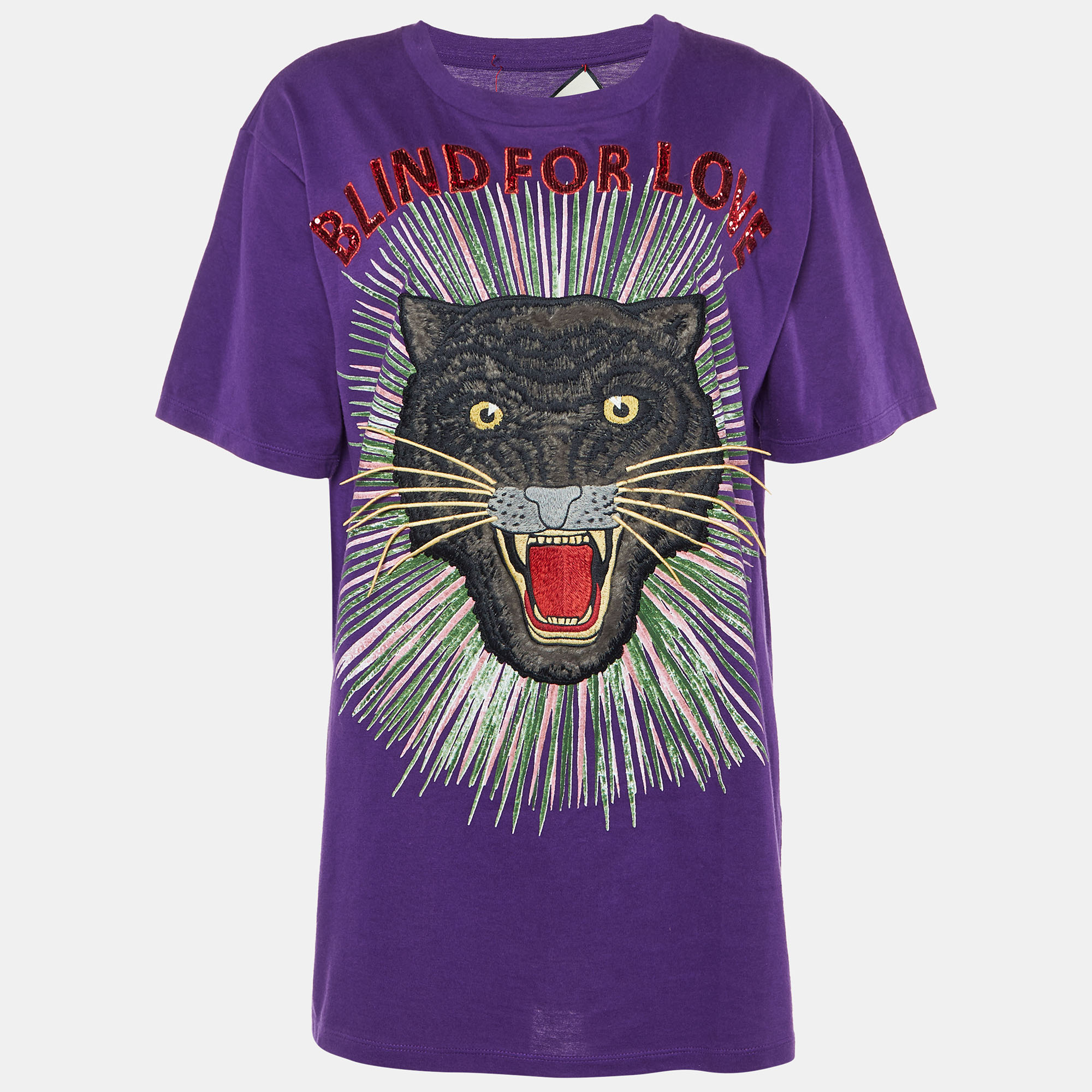 

Gucci Purple Cotton Blind For Love Appliqued Crew Neck T-Shirt S