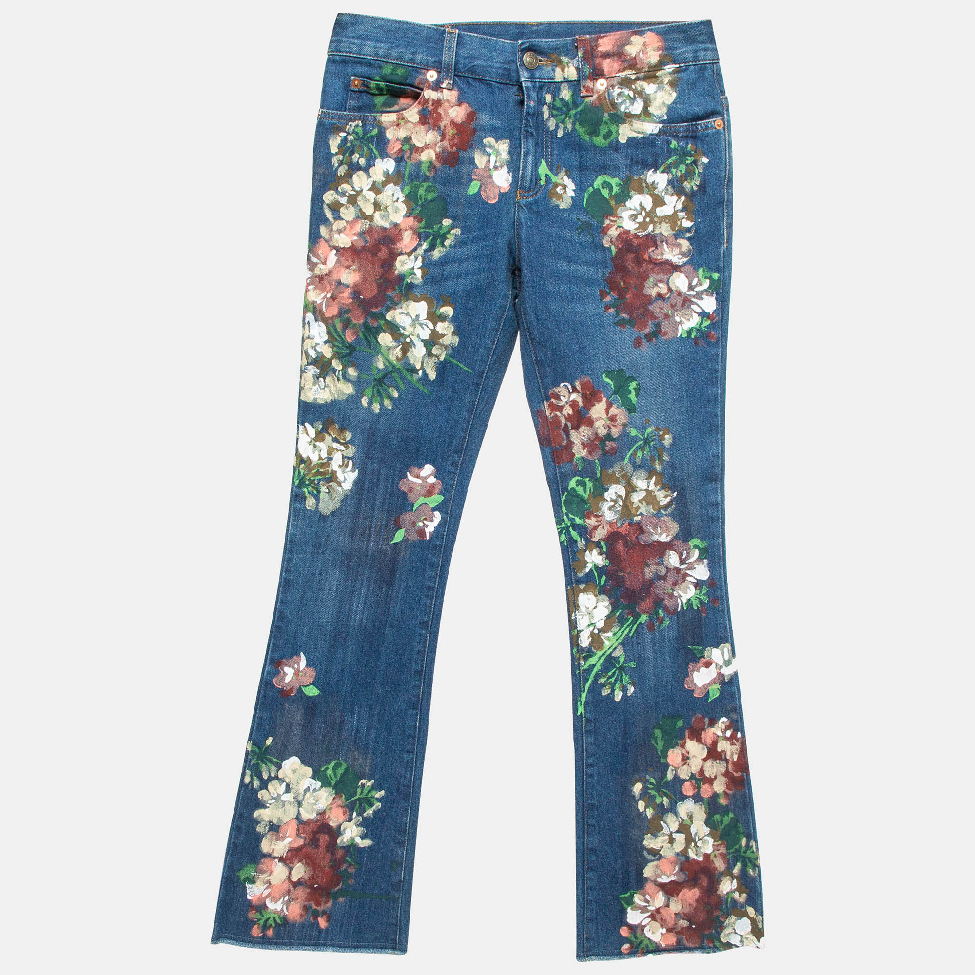 

Gucci Blue Floral Hand Painted Denim Jeans XS Waist 23"