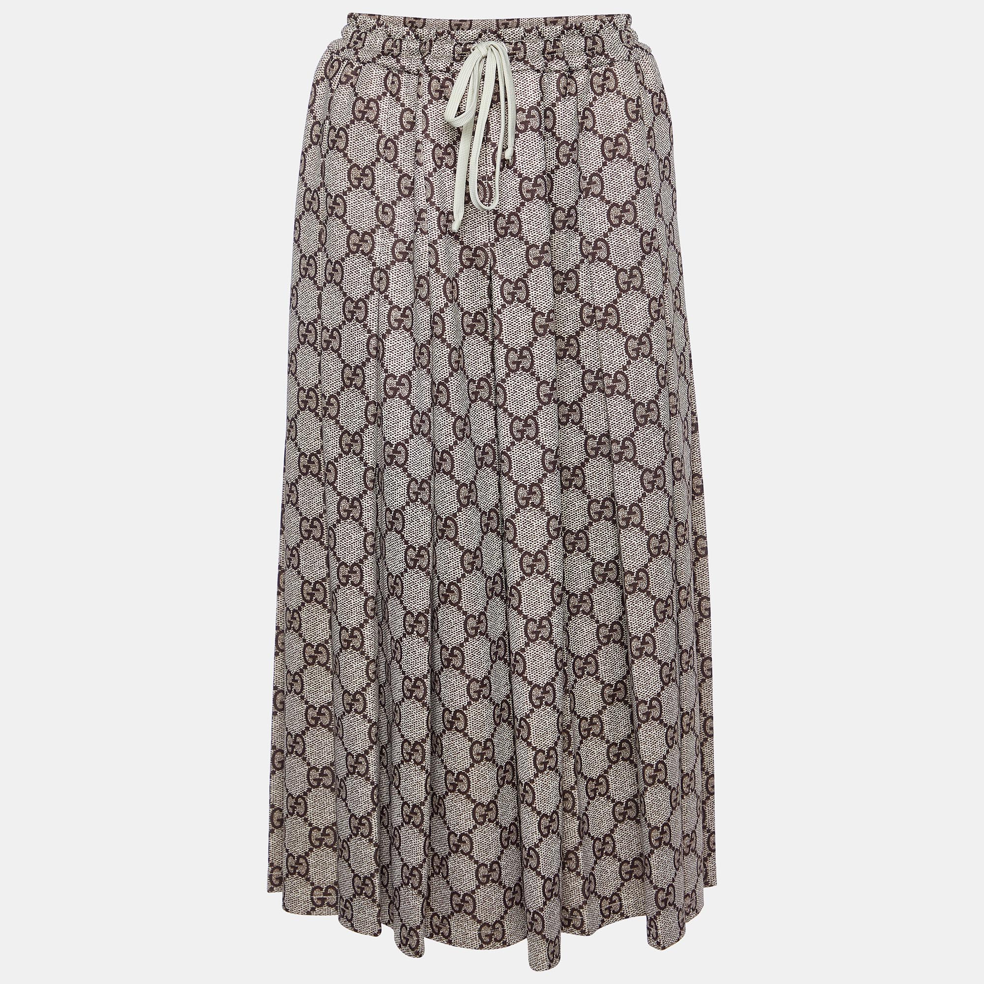 

Gucci Beige Guccissima Printed Knit Pleated Midi Skirt S