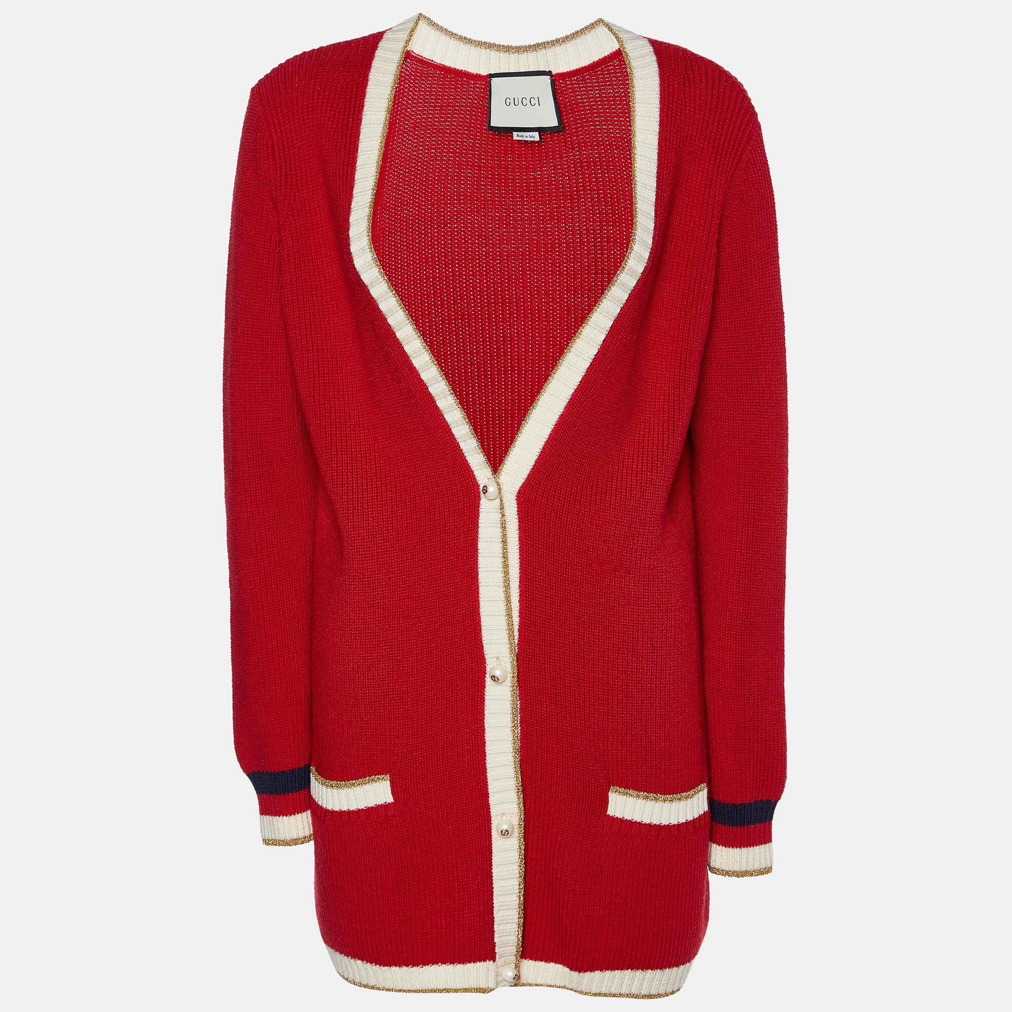 

Gucci Red Wool Knit Buttoned Front Cardigan M