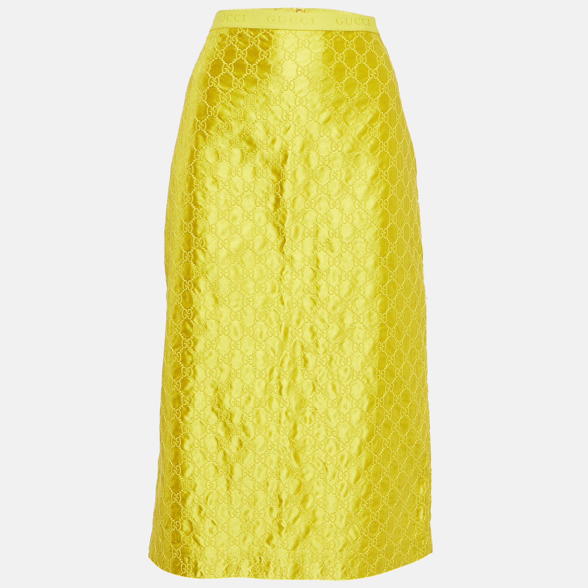 

Gucci Yellow GG Patterned Silk Midi Skirt L