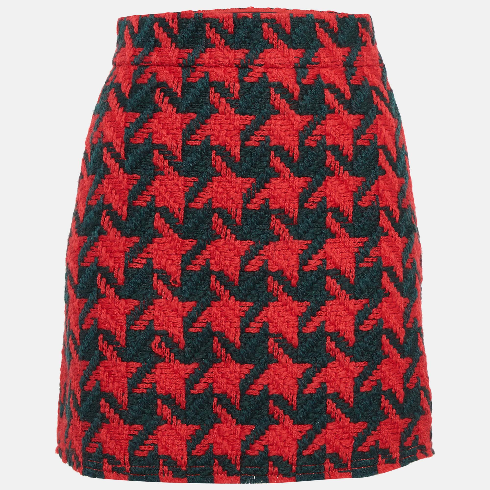 

Gucci Red/Green Houndstooth Wool Mini Skirt S