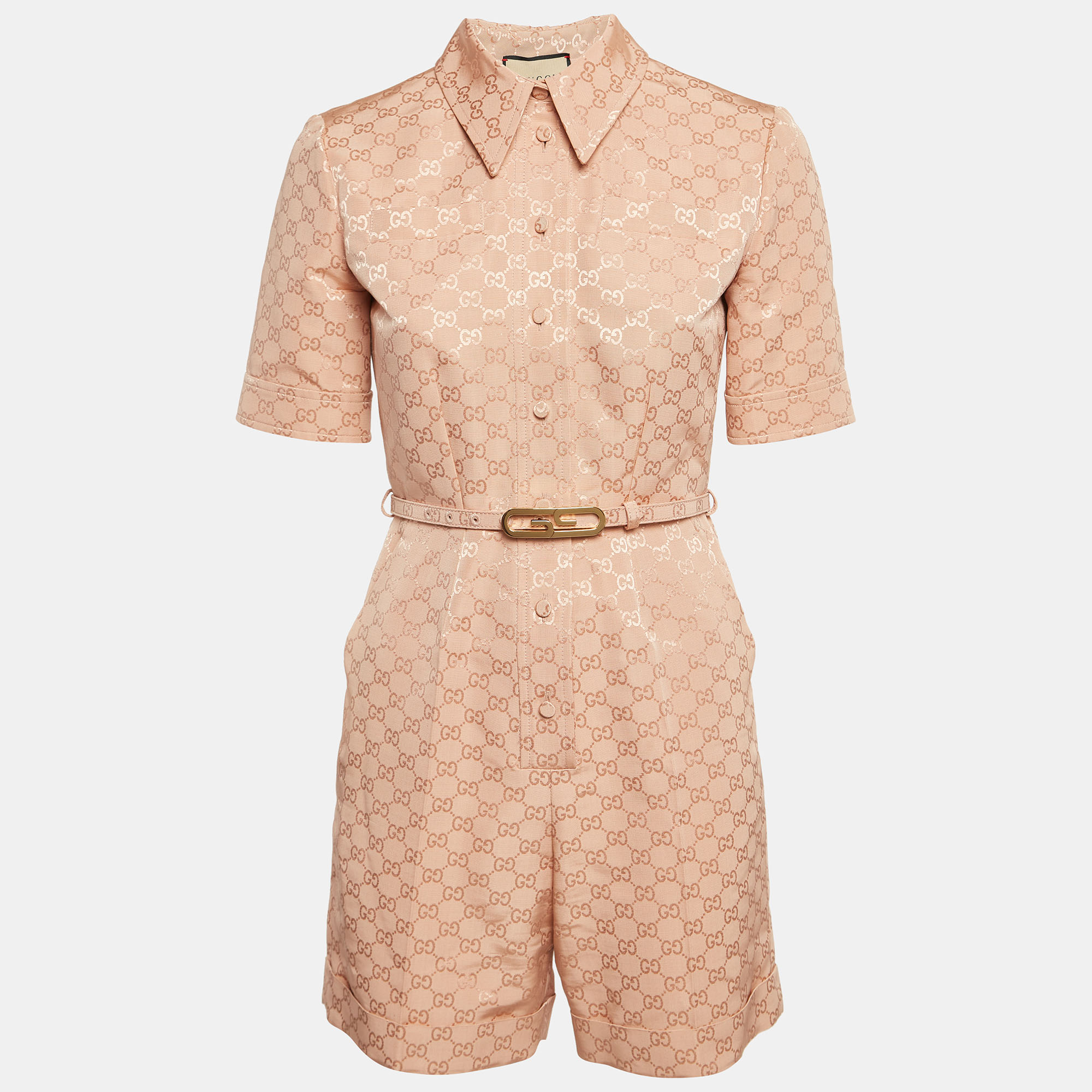 

Gucci Pink GG Supreme Cotton Blend Belted Playsuit S