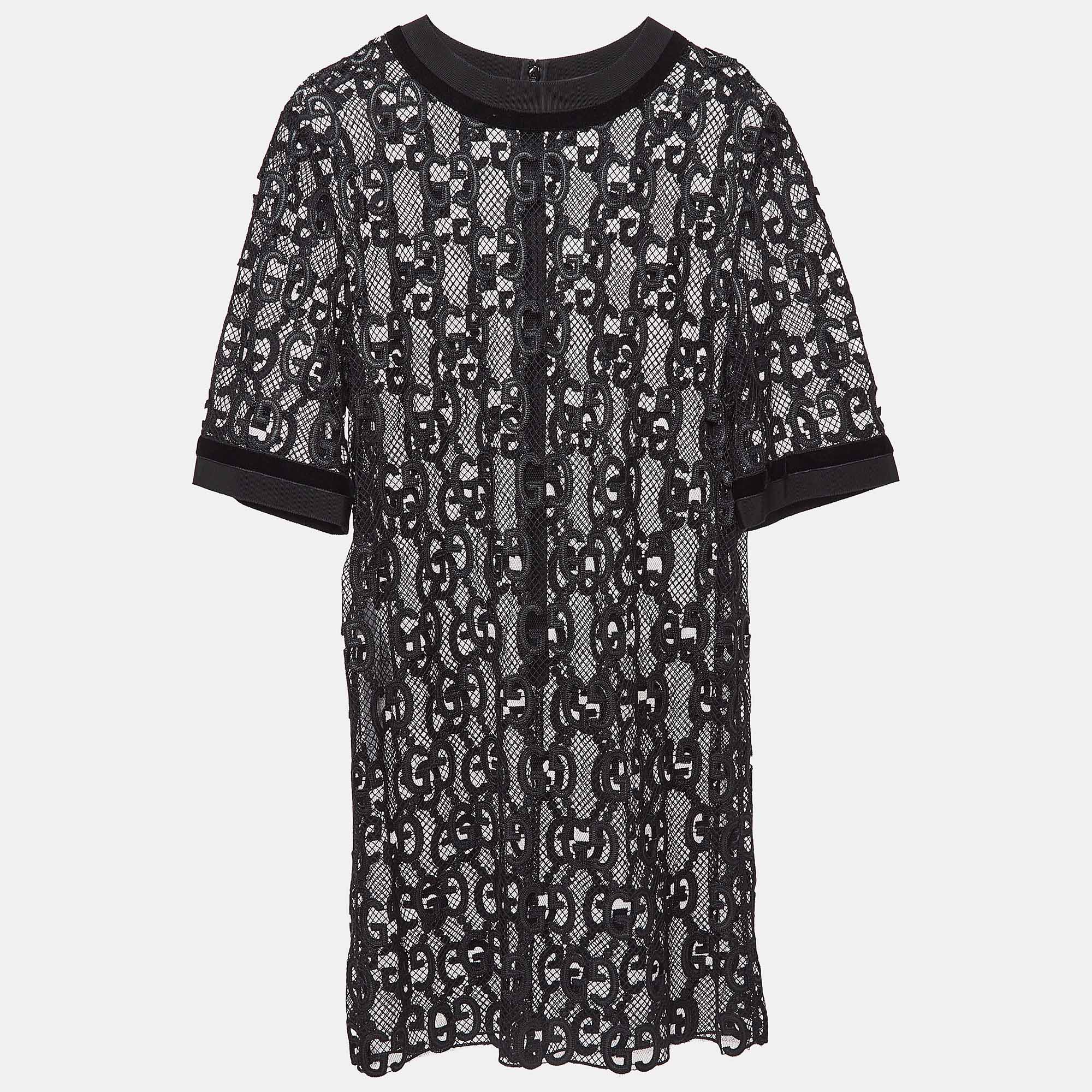 

Gucci Black GG Macrame Lace Short Dress M