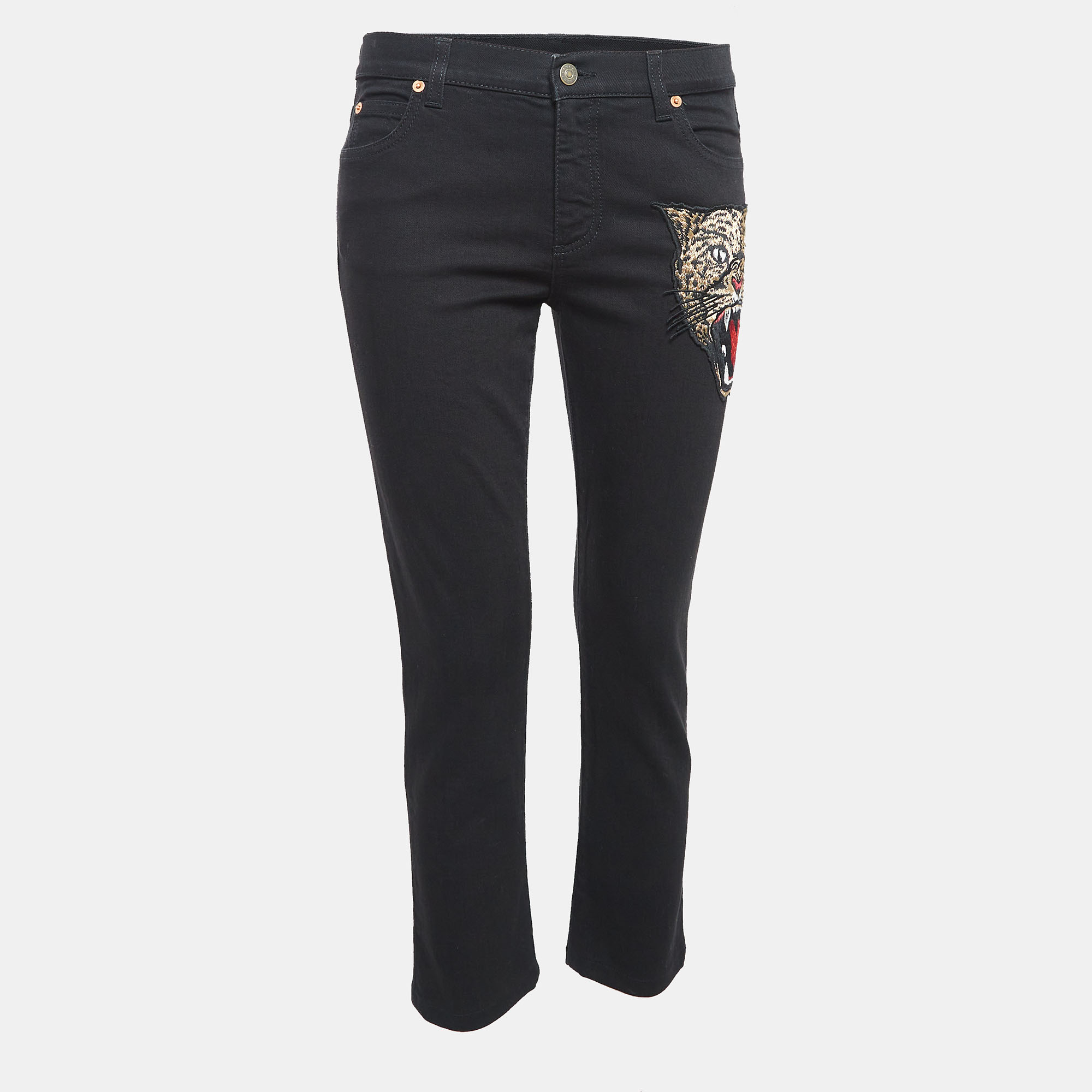 

Gucci Black Angry Cat Applique Denim Skinny Jeans M Waist 28"