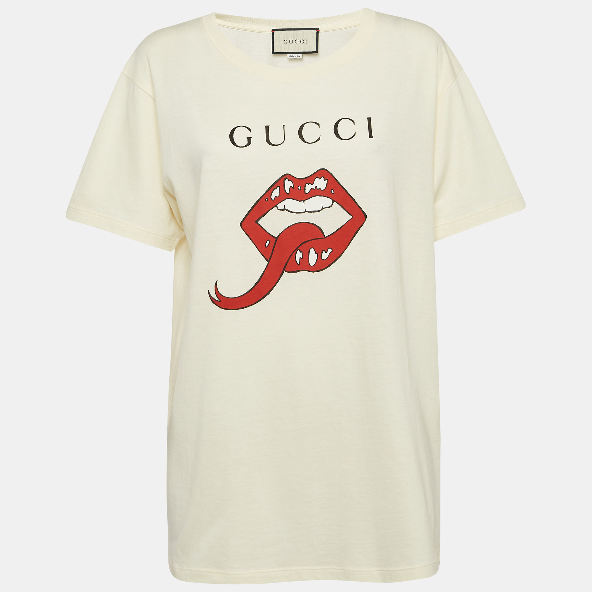 

Gucci Cream Mouth Print Cotton Knit Crew Neck T-Shirt S