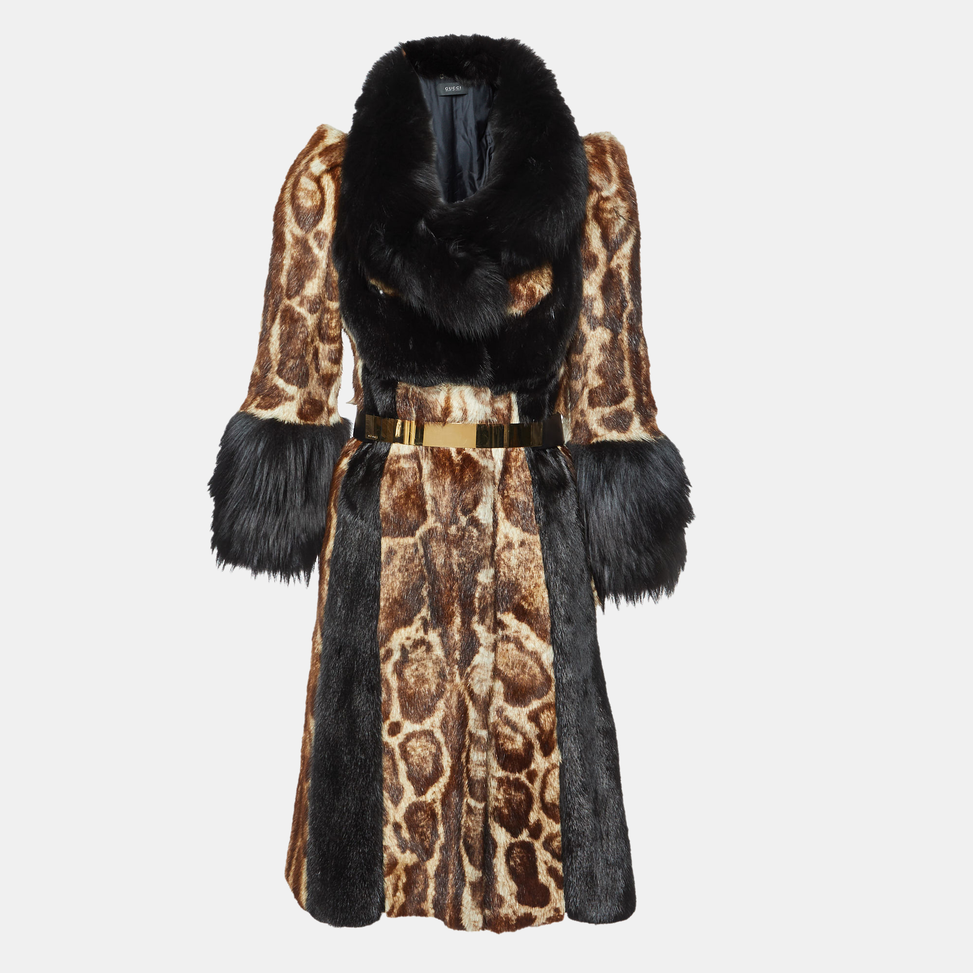 

Gucci Brown/Black Fur Belted Long Coat M