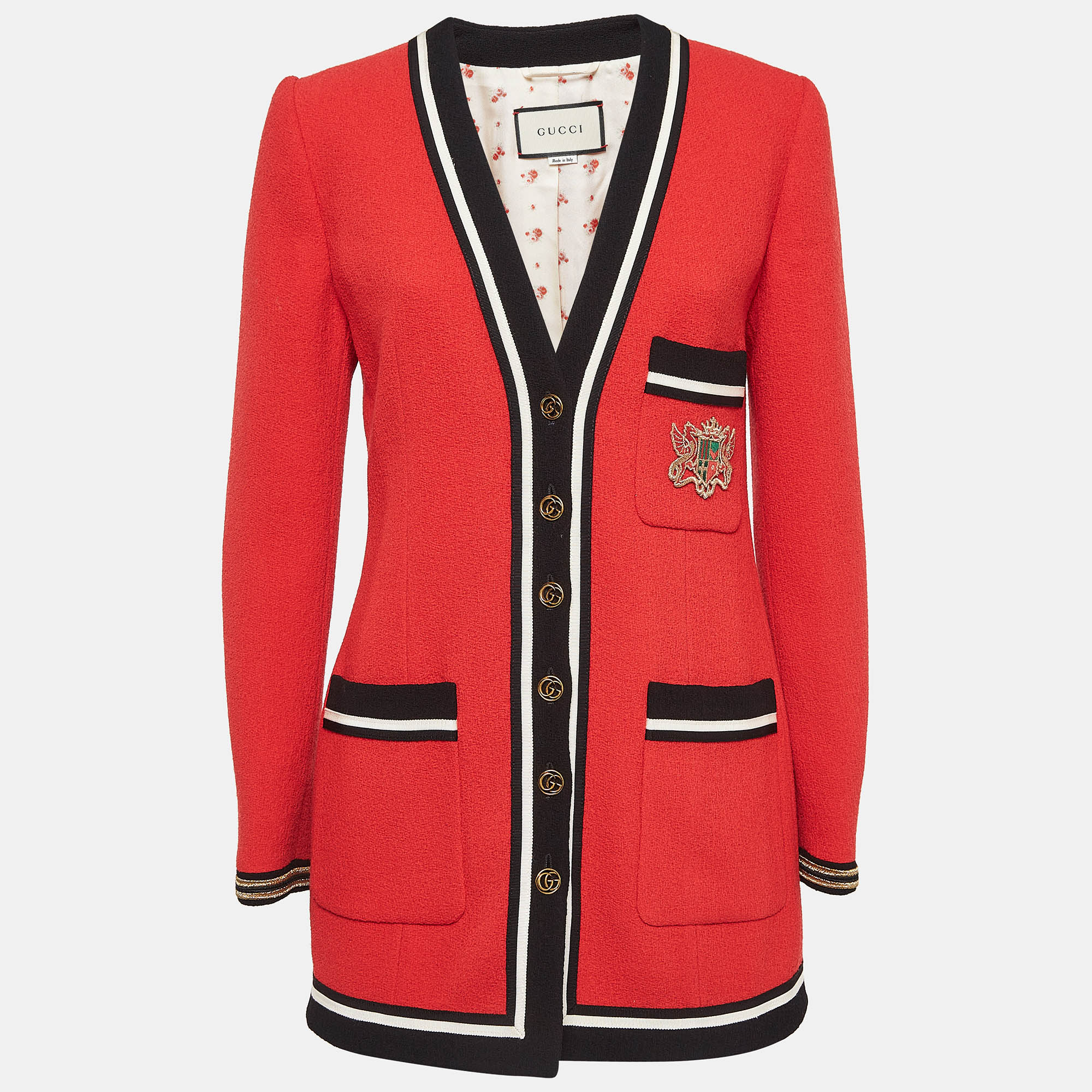 

Gucci Red Embellished Pocket Wool Sable Military Jacket M