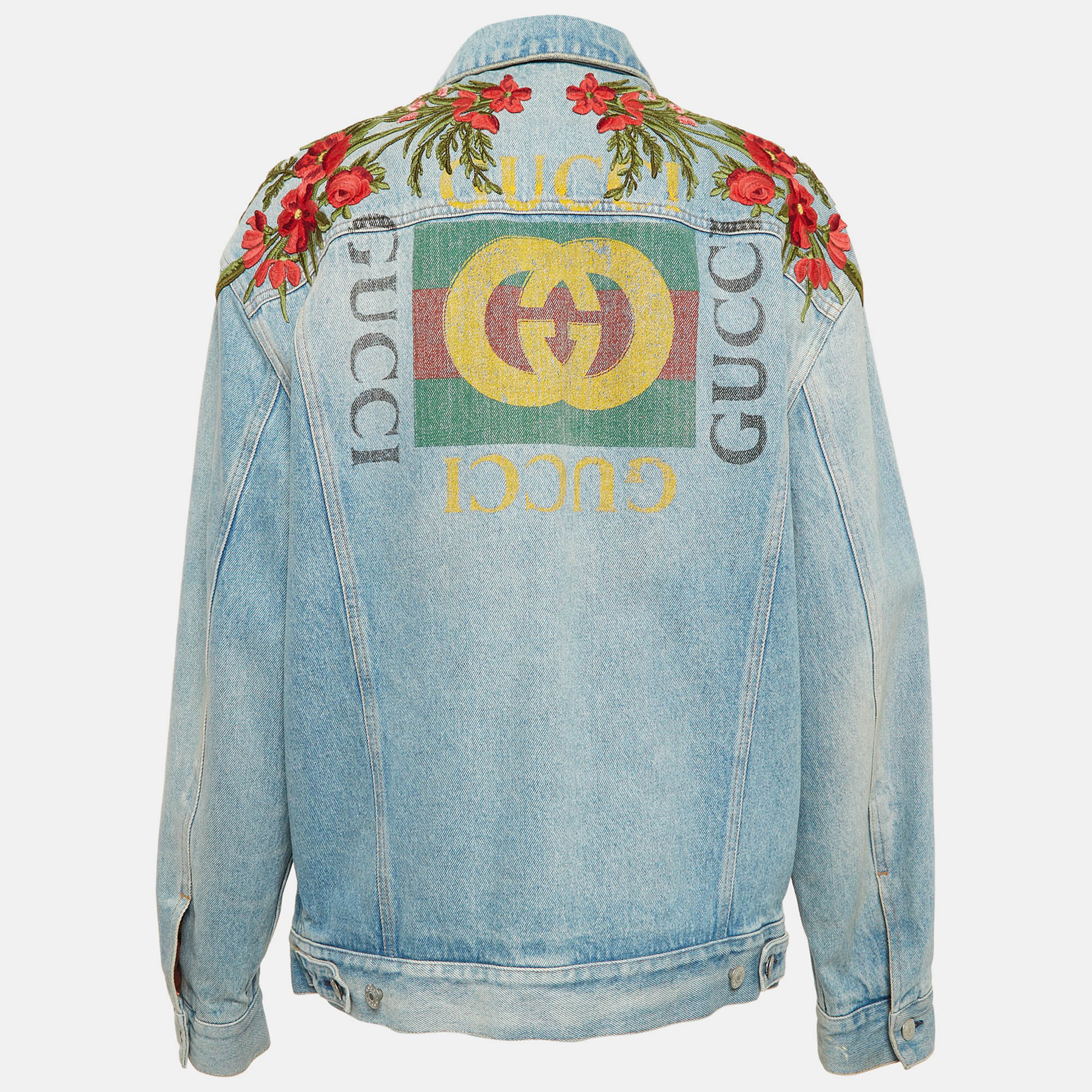 Gucci Blue Denim Embroidered Denim Jacket M 