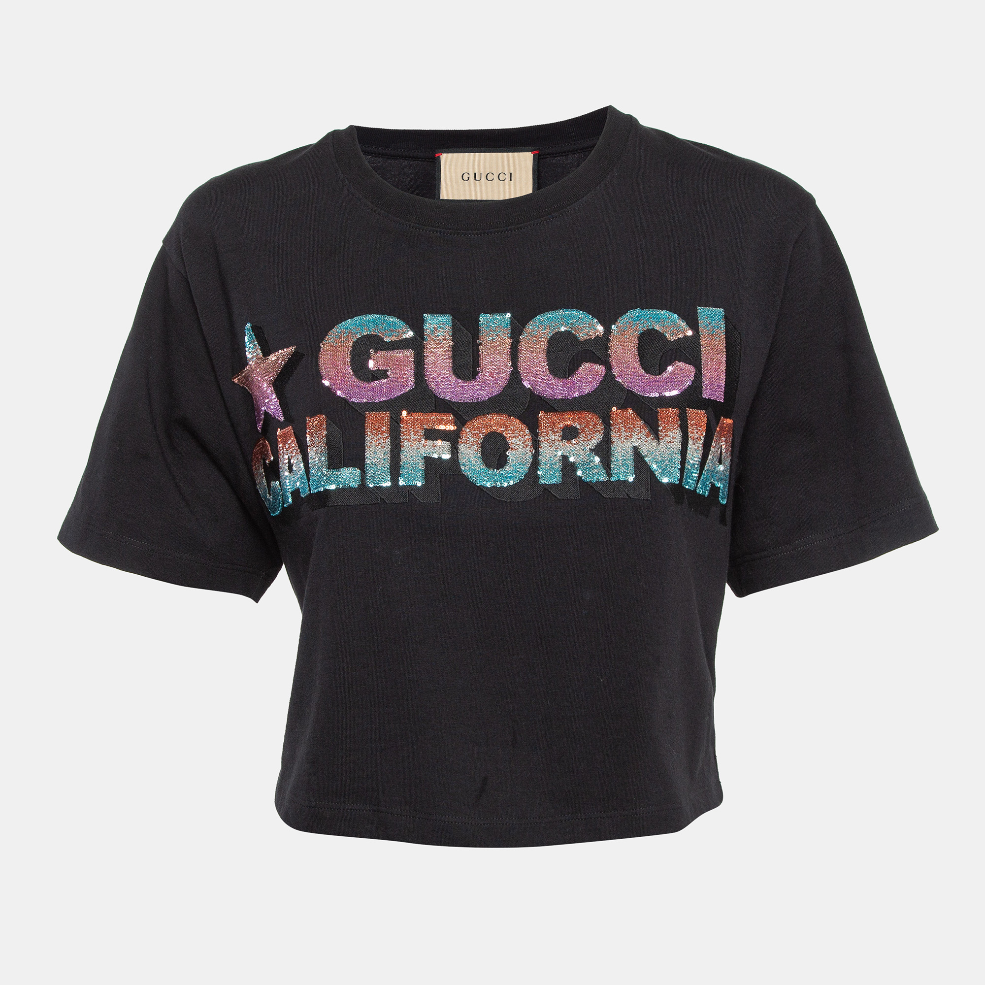 

Gucci Black Sequin Embroidered Cotton Crop T-Shirt XXS