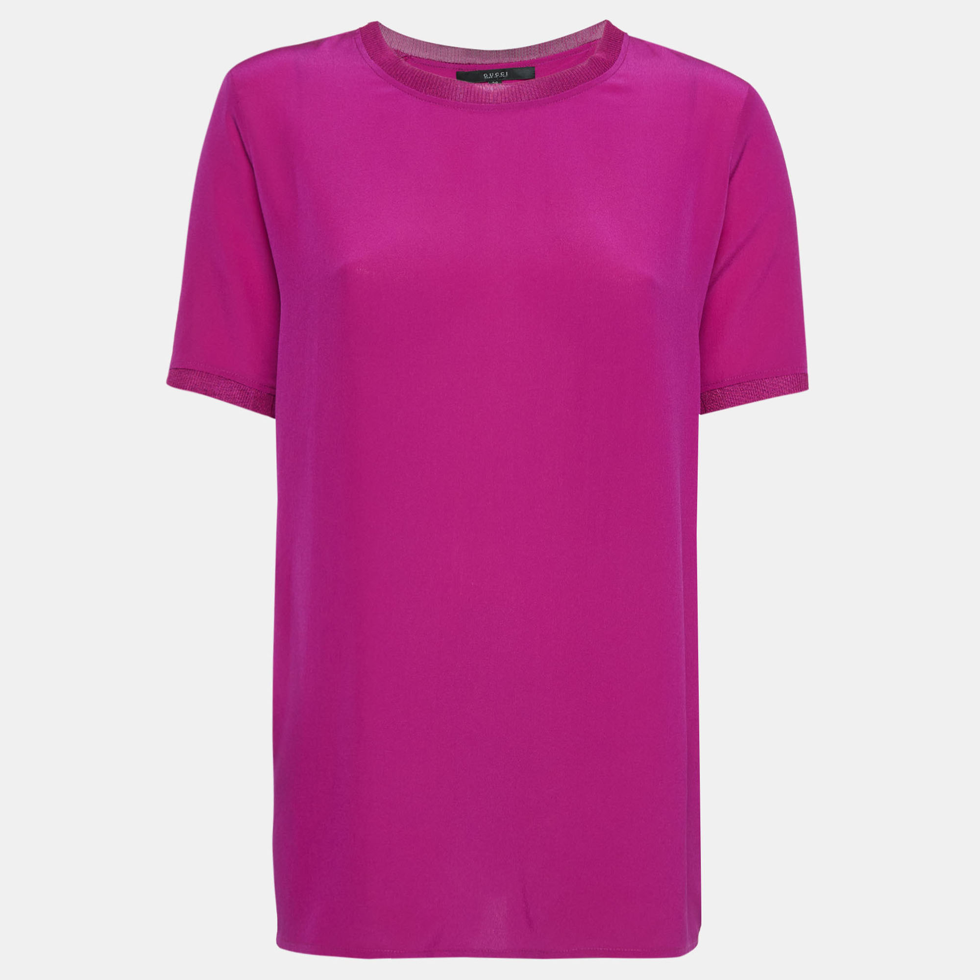 Pre-owned Gucci Magenta Pink Silk Open Back T-shirt S