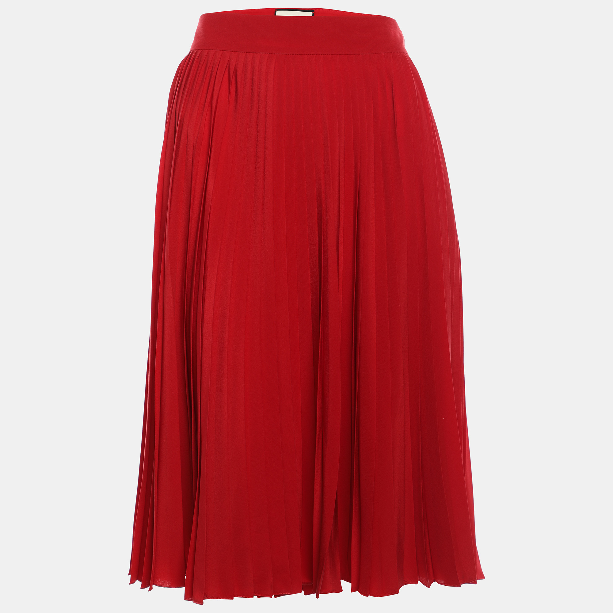 Pre-owned Gucci Red Pleated Silk Midi Skirt M