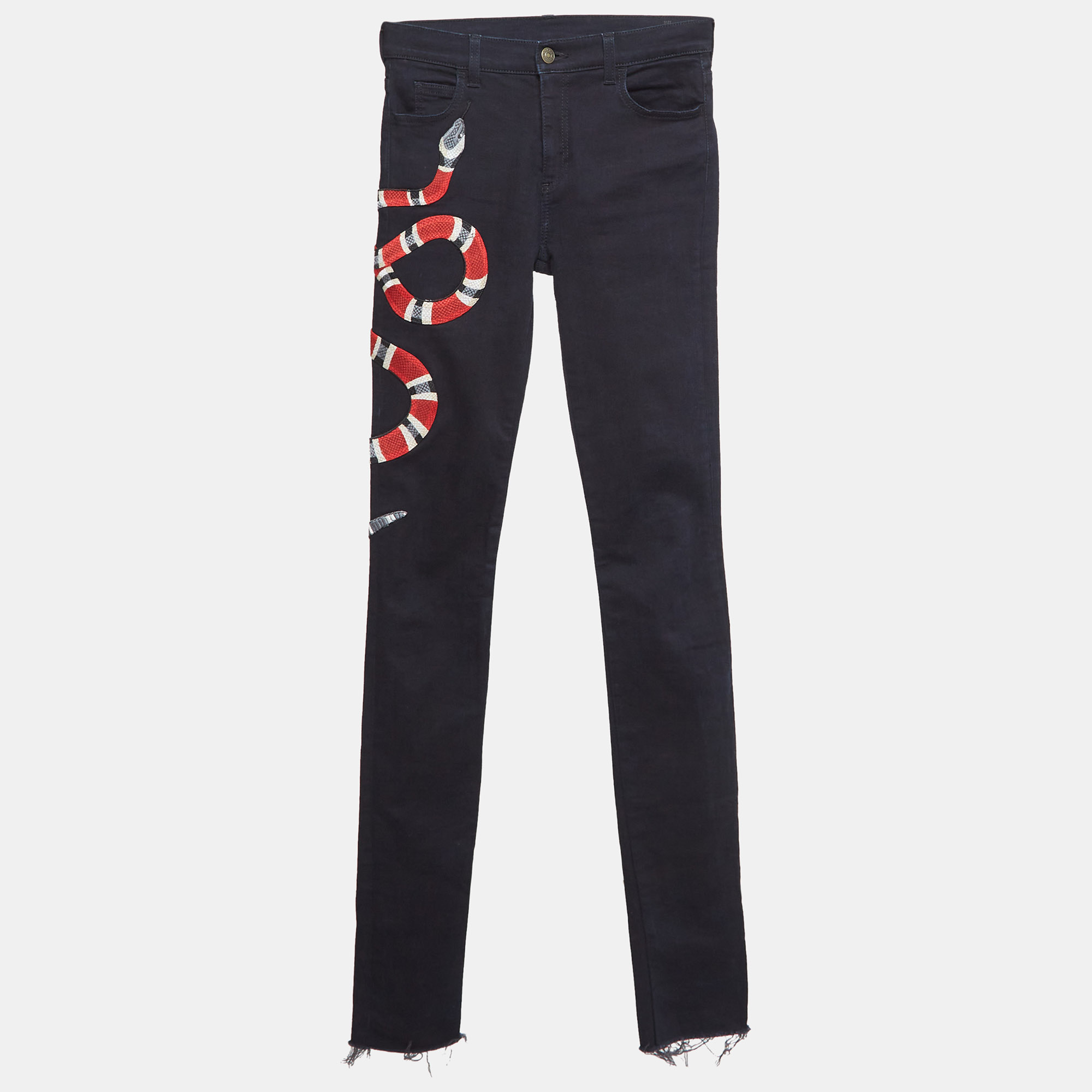 

Gucci Black Snake Applique Denim Skinny Fit Jeans S Waist 26"