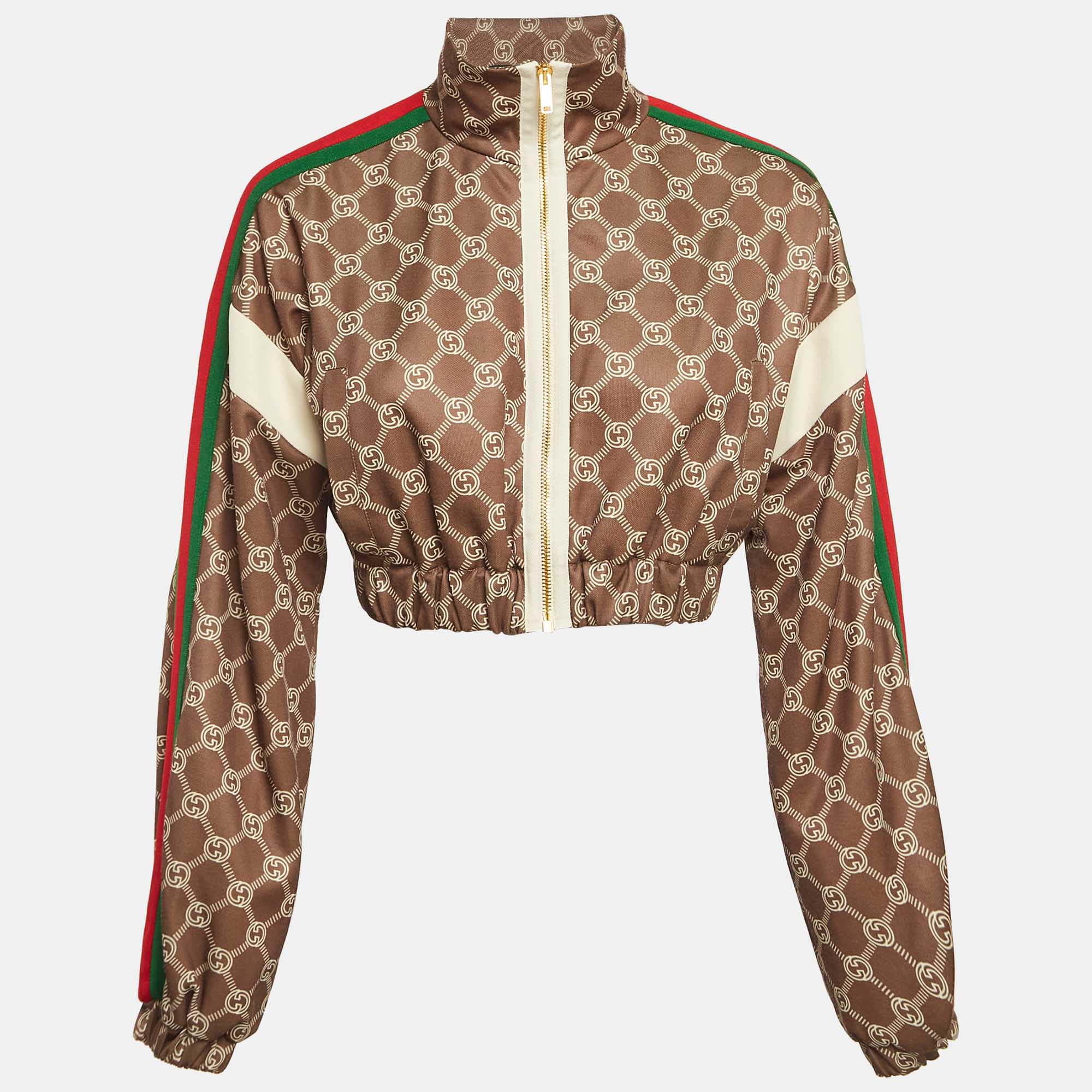 

Gucci Olive Green GG Interlocking Print Jersey Cropped Jacket S