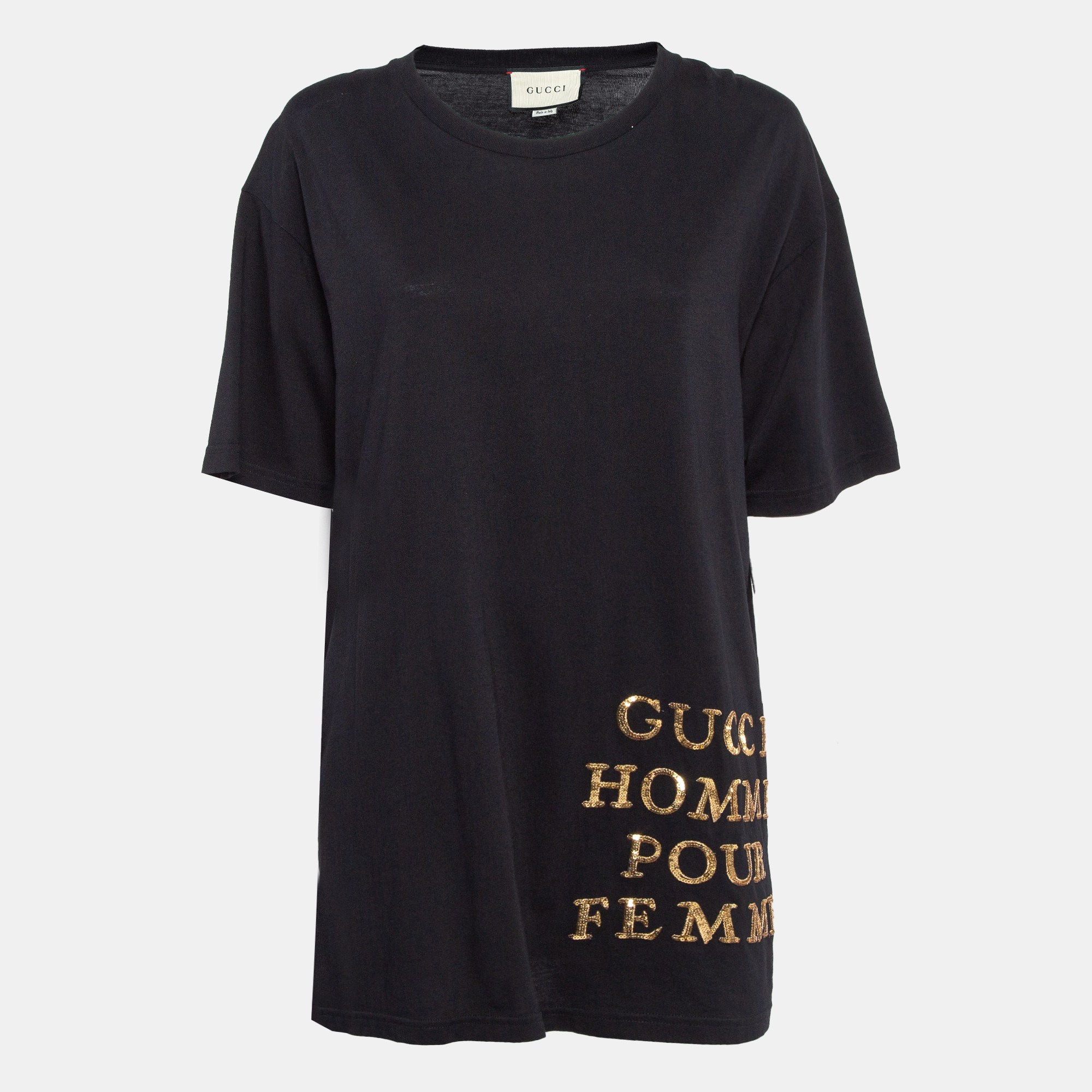 

Gucci Black Logo Sequin Embroidered Cotton Oversized T-Shirt S