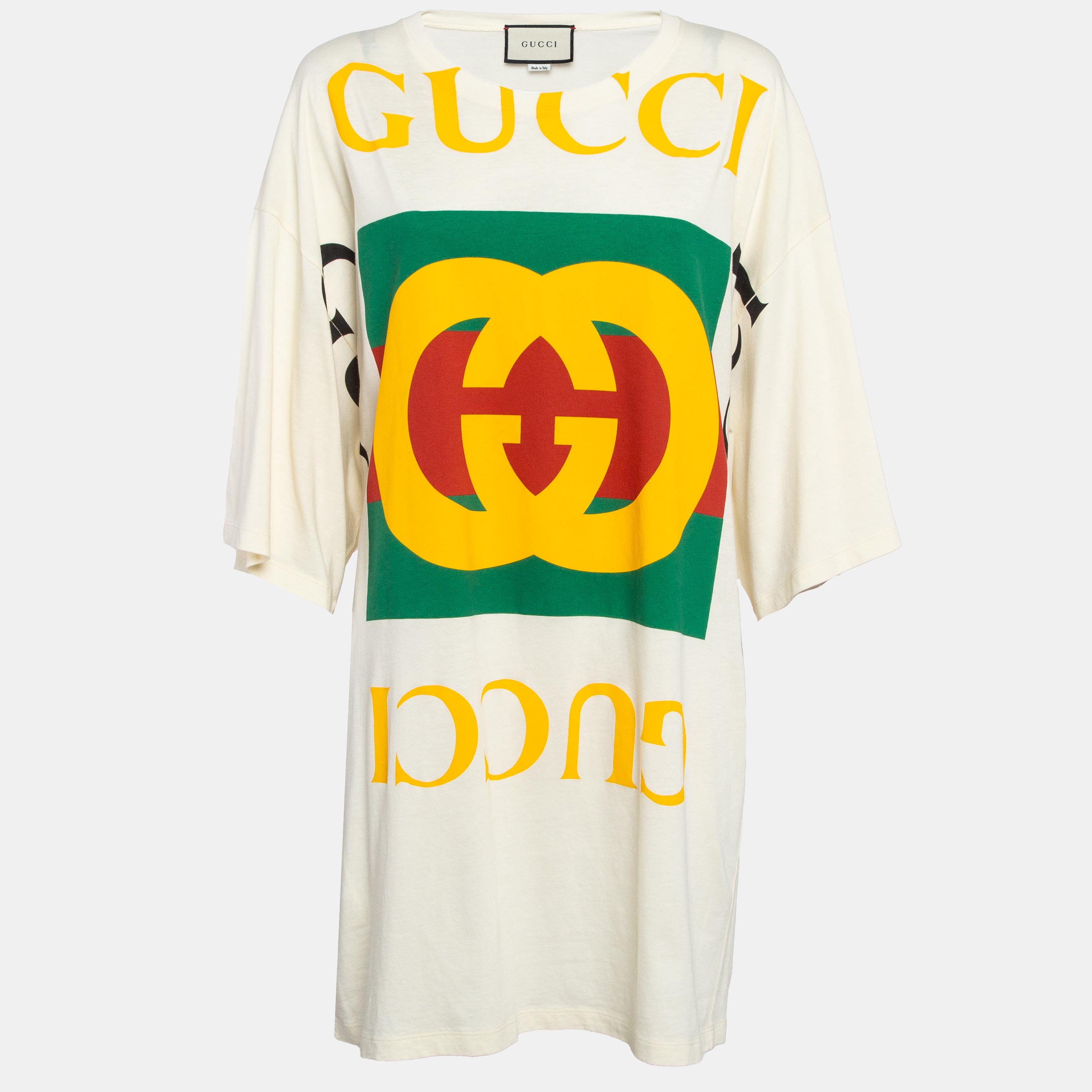 

Gucci Cream Retro Logo Print Oversized T-Shirt Dress S