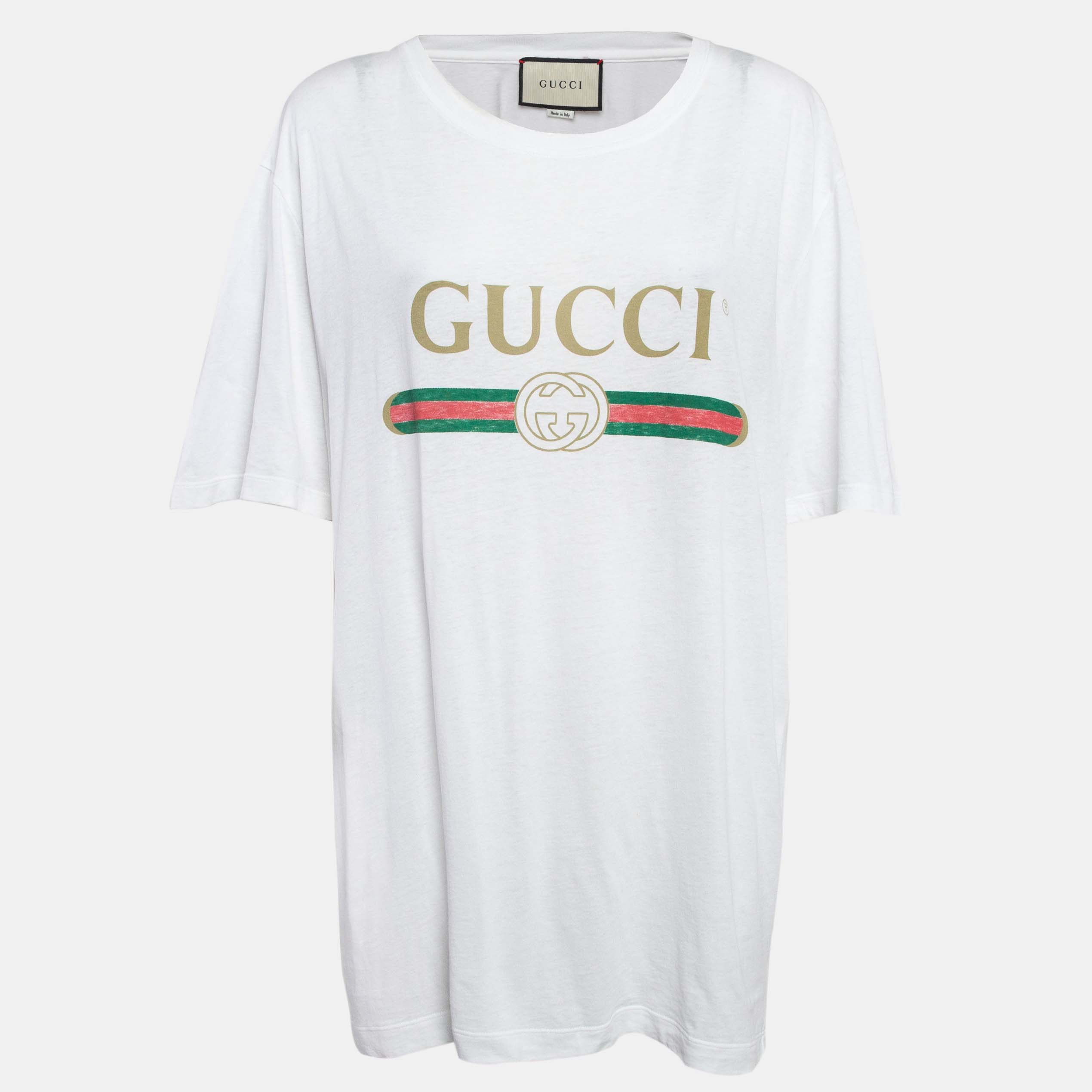 

Gucci White Logo Print Cotton Jersey T-Shirt XL