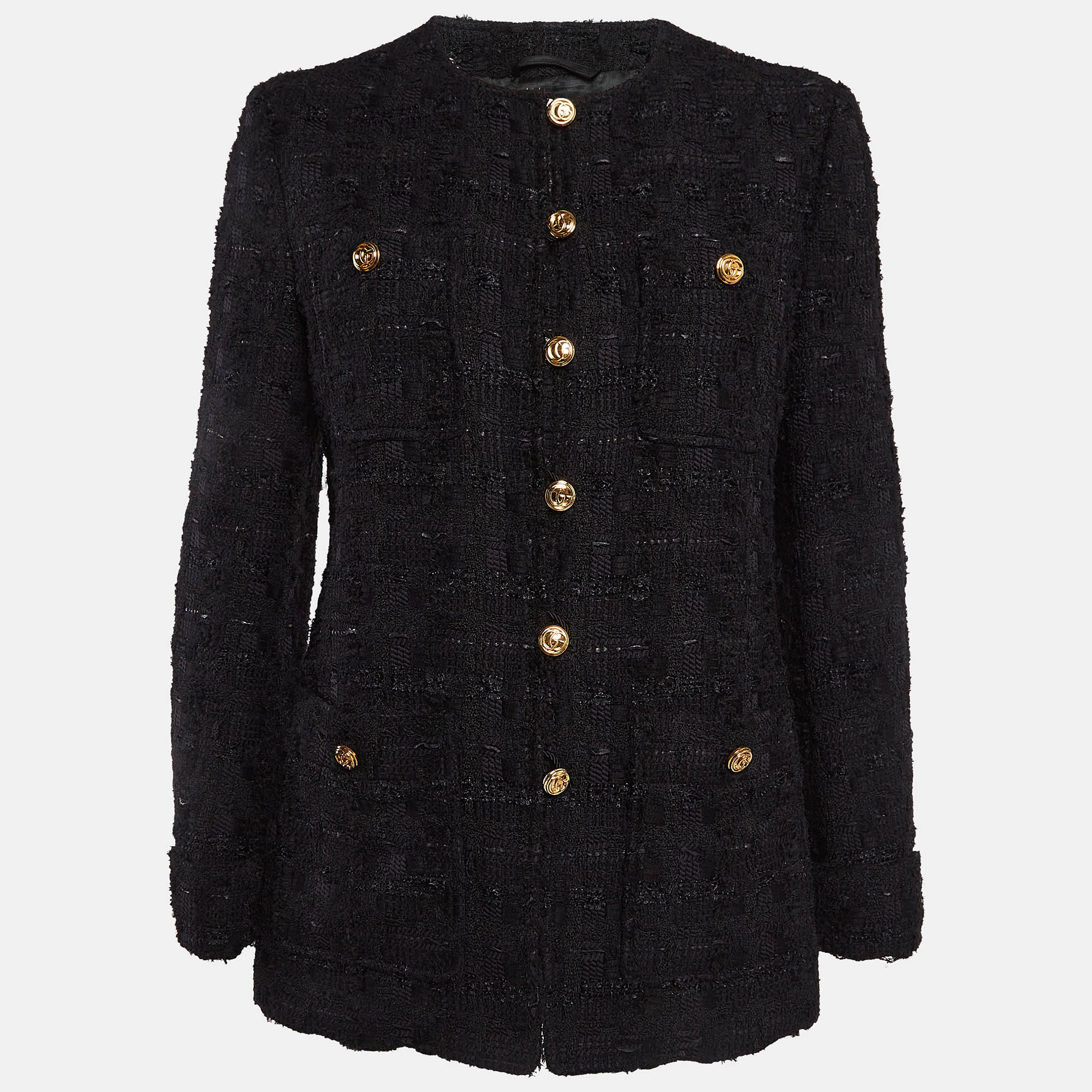 Pre-owned Gucci Black Tweed Button Front Jacket M