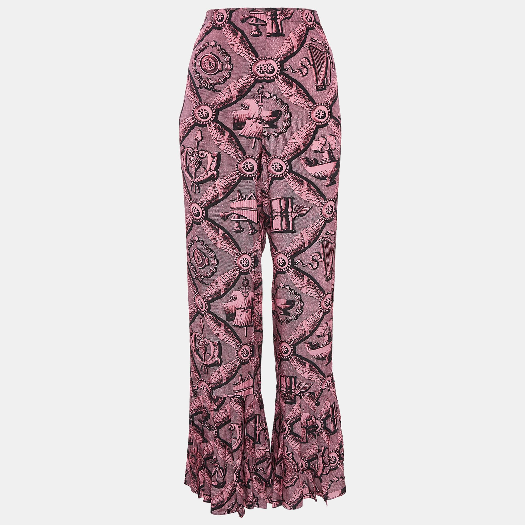 

Gucci Pink Printed Silk Flared Trousers L