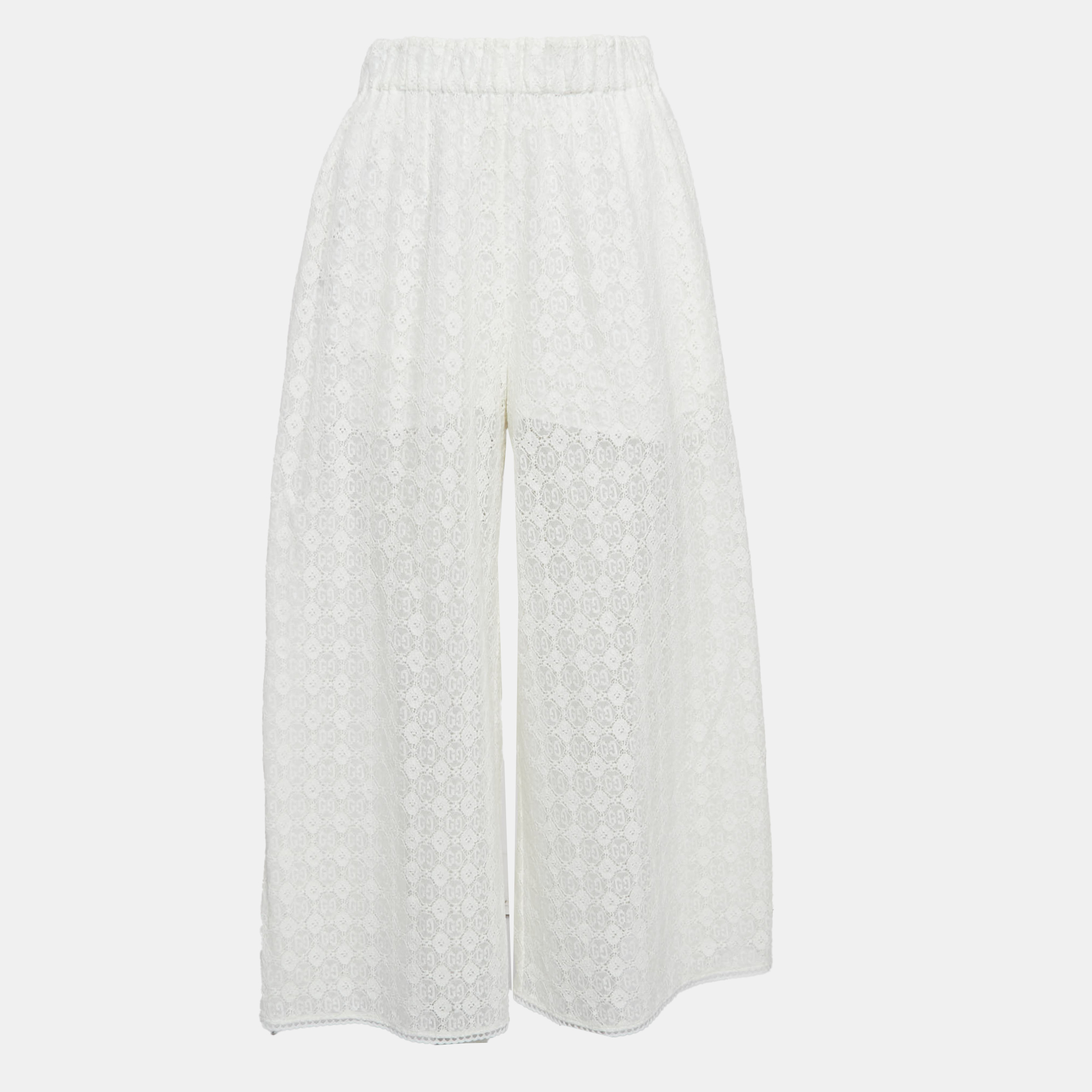 

Gucci GG Floral Lace Wide Leg Trousers S, White