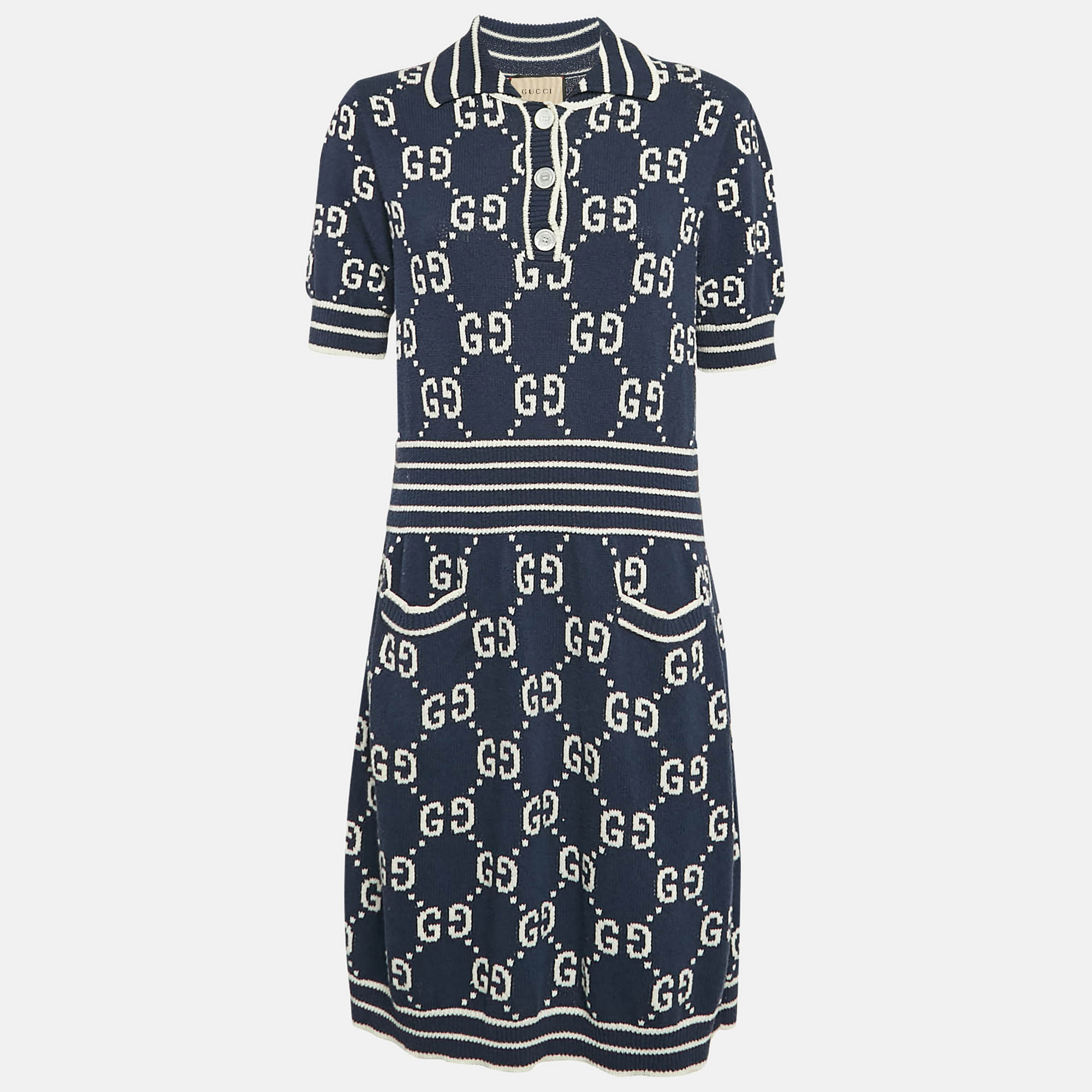 

Gucci Blue Zima Jacquard Cotton Blend Knit Mini Dress L