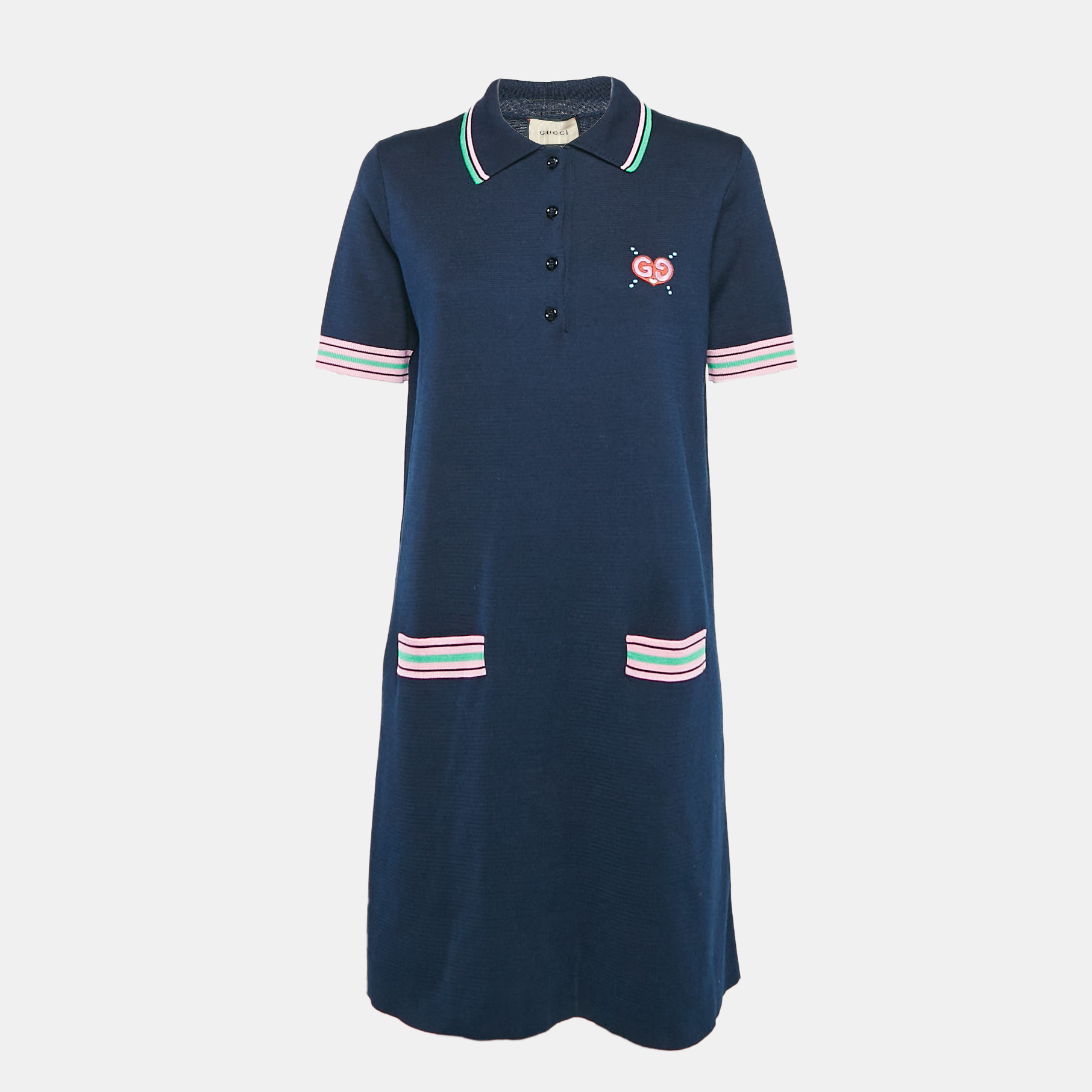 

Gucci Navy Blue Knit Embroidered Mini Dress L