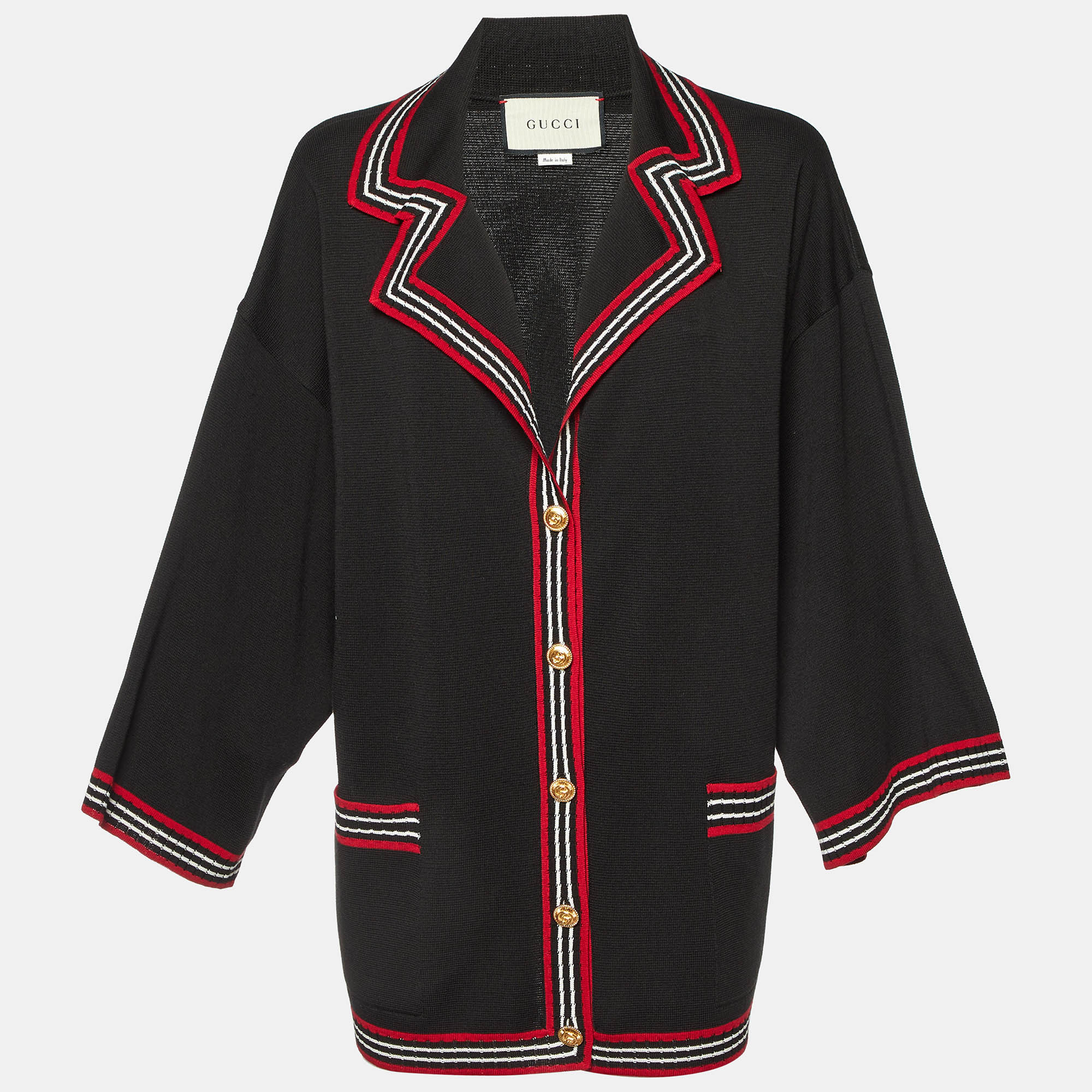 

Gucci Black Striped Silk & Cotton Knit Cardigan M