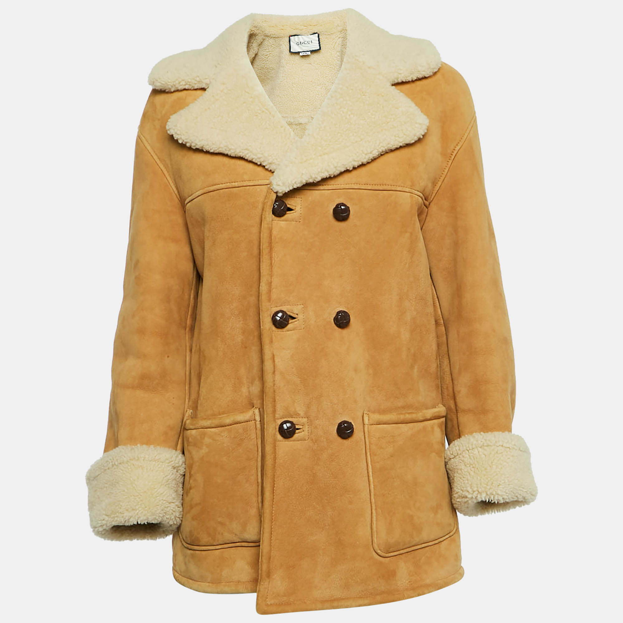 

Gucci Brown Fur and Leather Buttoned Coat S