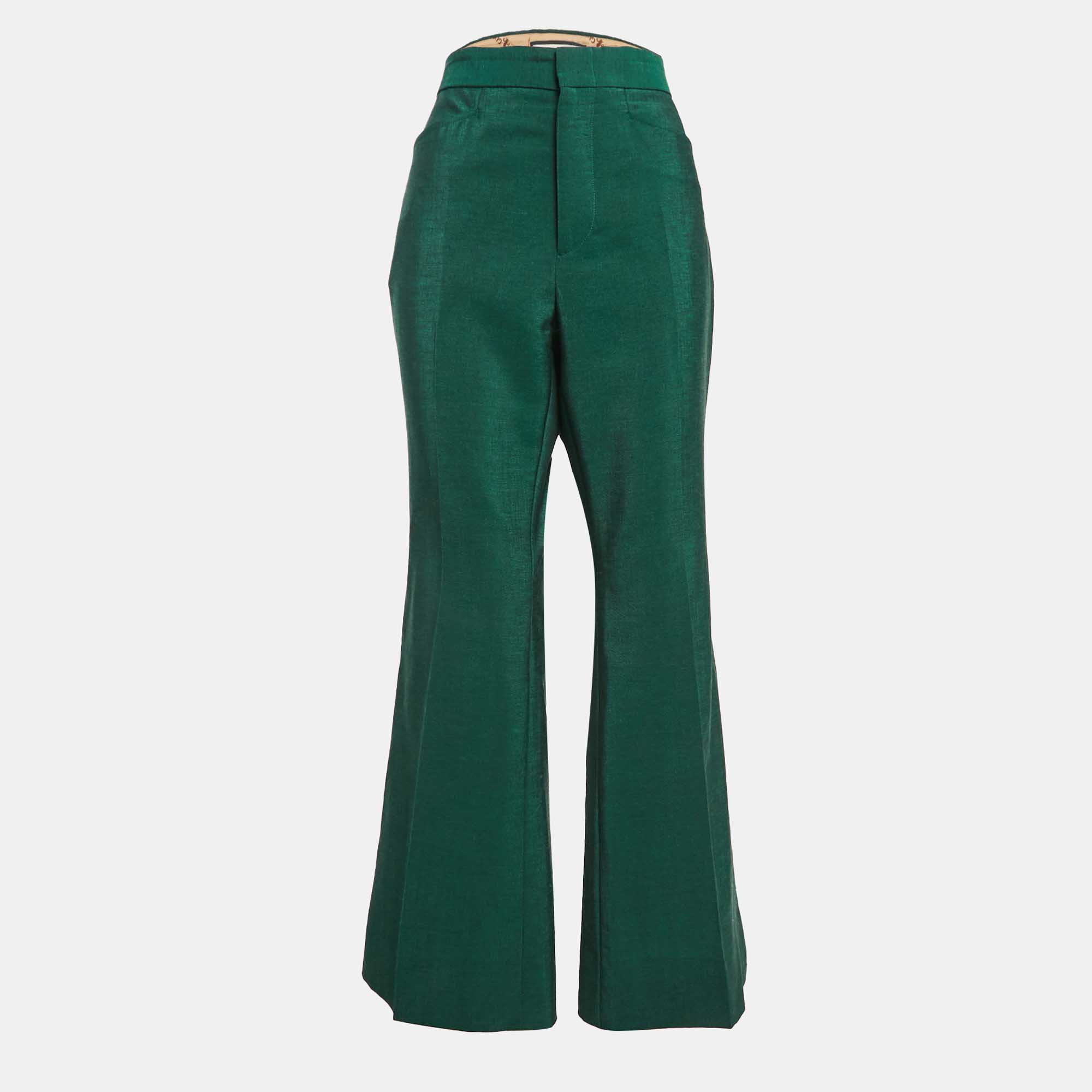 

Gucci Green Wool Wide Leg Trousers L