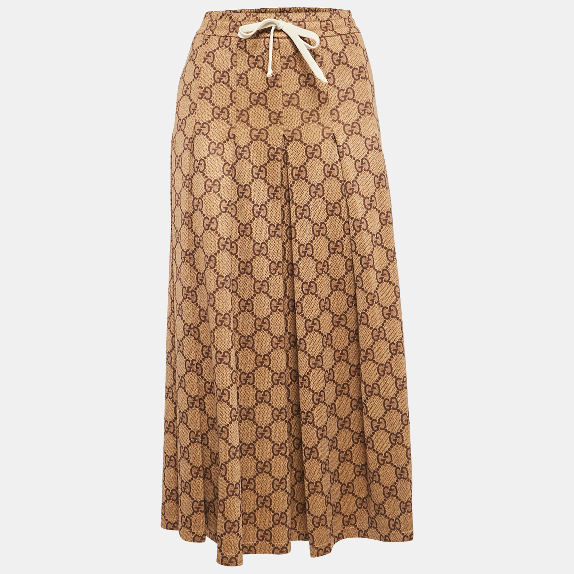 

Gucci Brown GG Print Jersey Drawstring Pleated Midi Skirt M