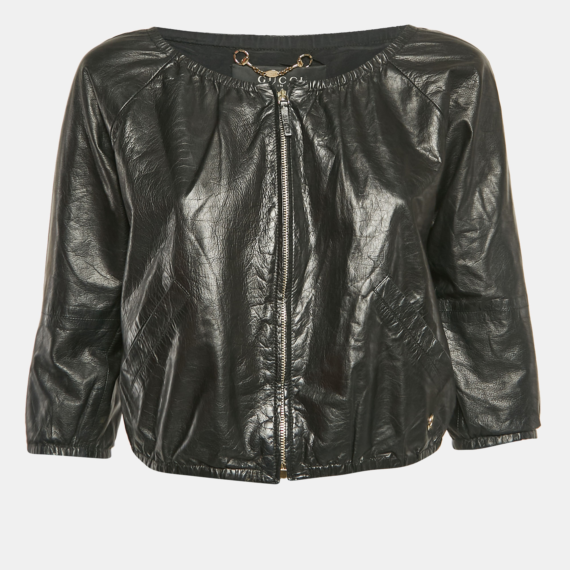 

Gucci Black Genuine Leather Zip-Up Jacket S