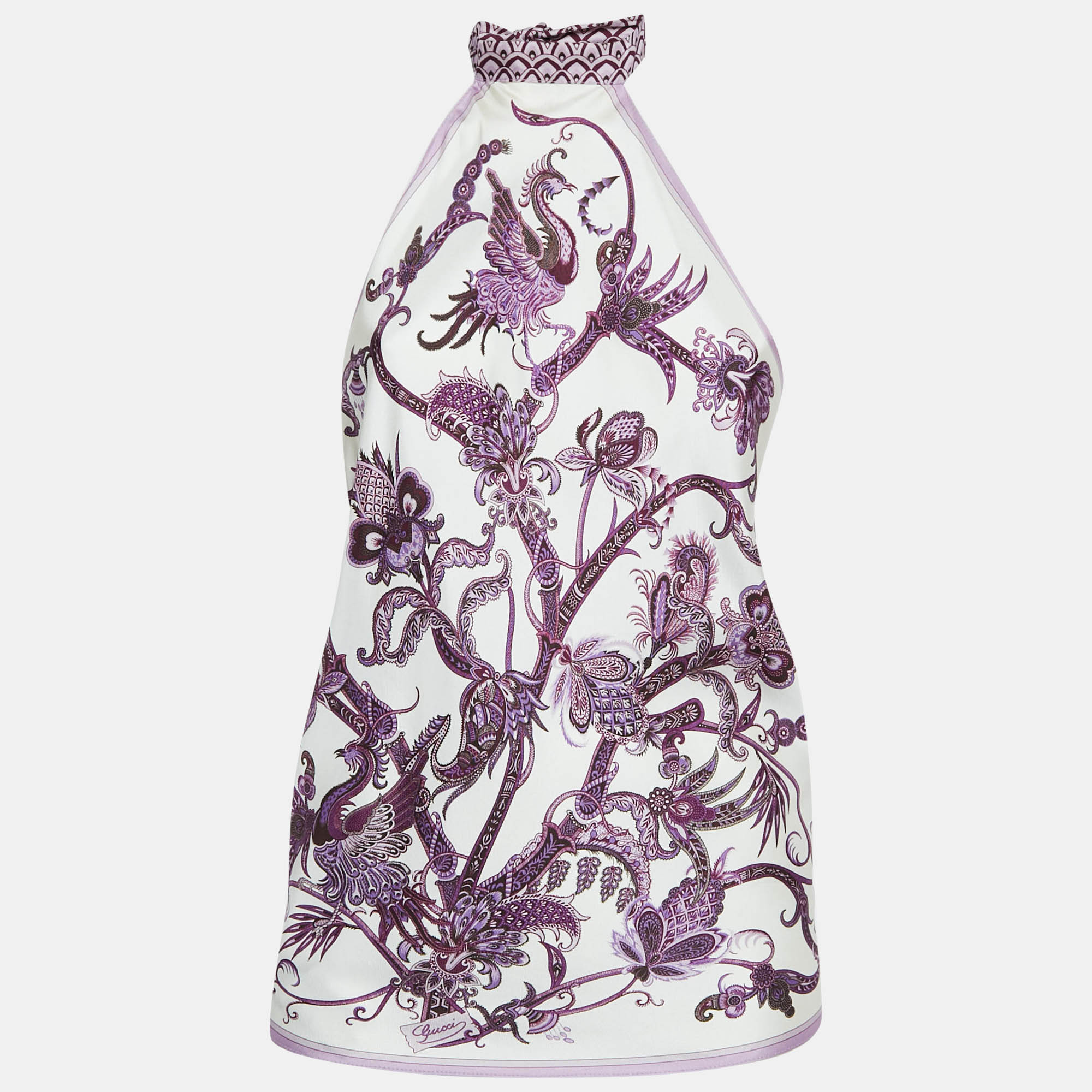 

Gucci Printed Silk Tie-Up Detail Halter Top, Purple