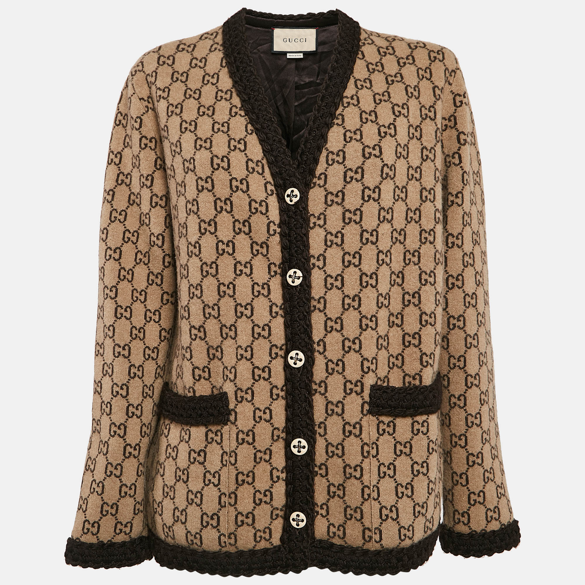 

Gucci Brown GG Supreme Wool Knit Cardigan XS