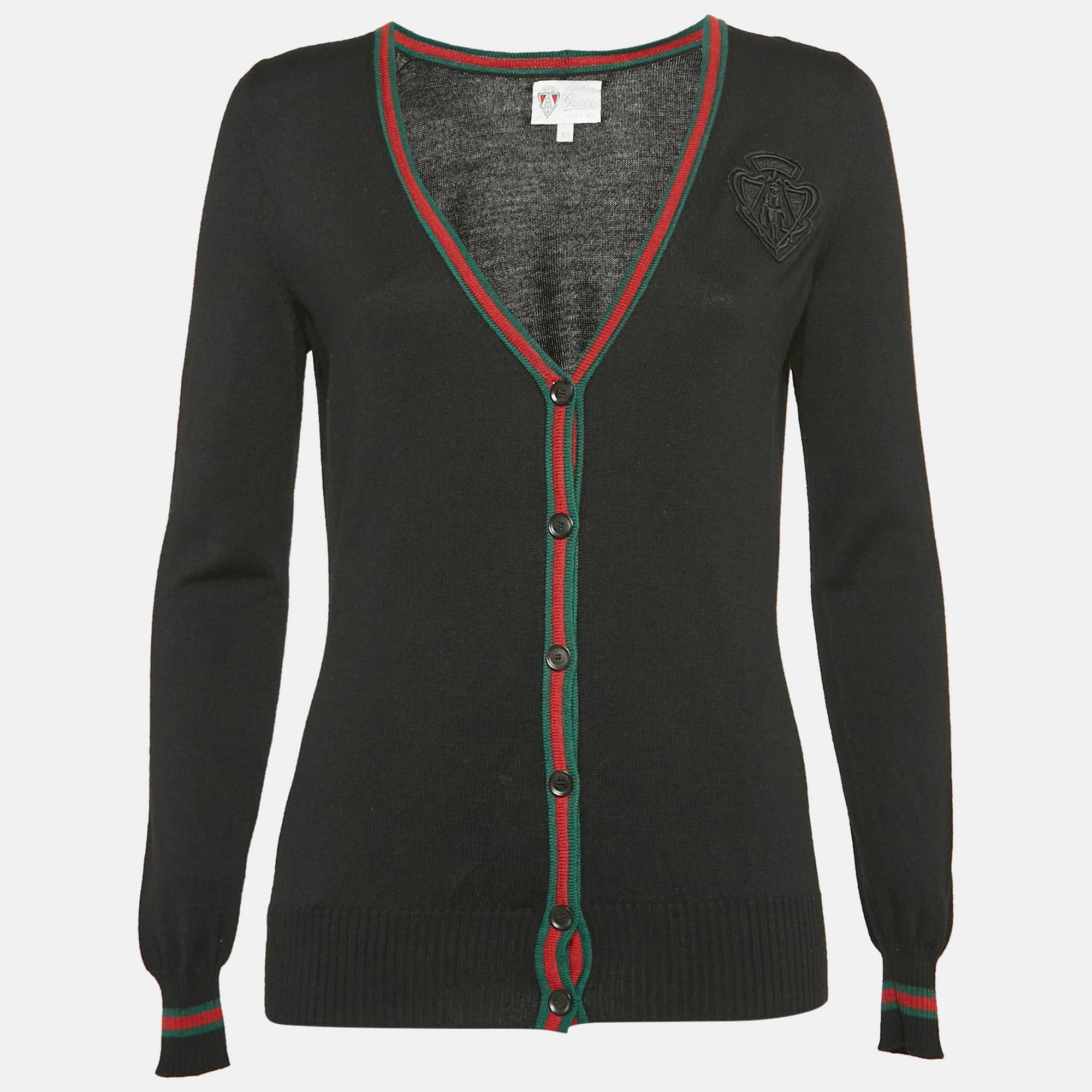 

Gucci Black Equestrian Patch Knit Cardigan XS