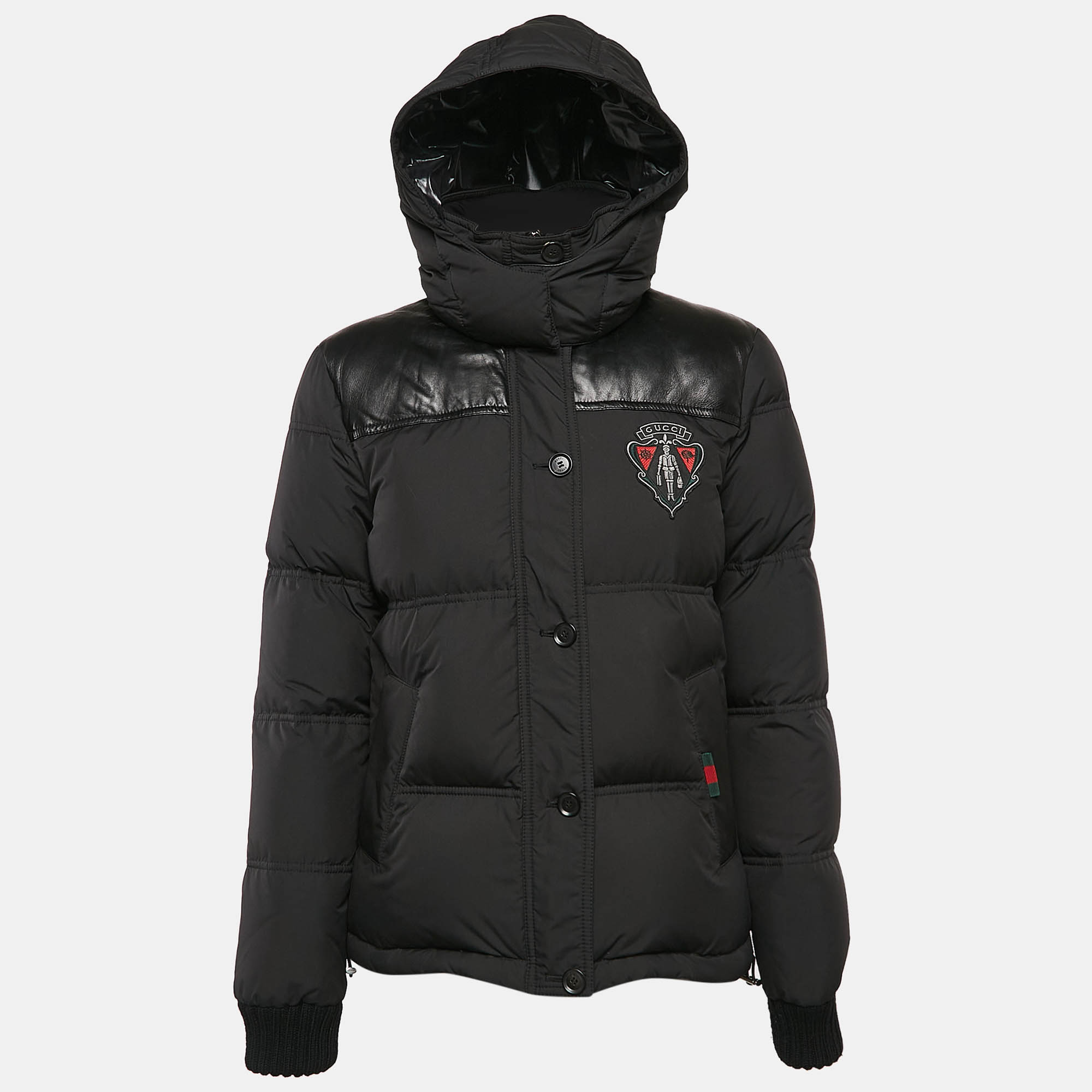 

Gucci Black Nylon Hooded Equestrian Crest Down Jacket M