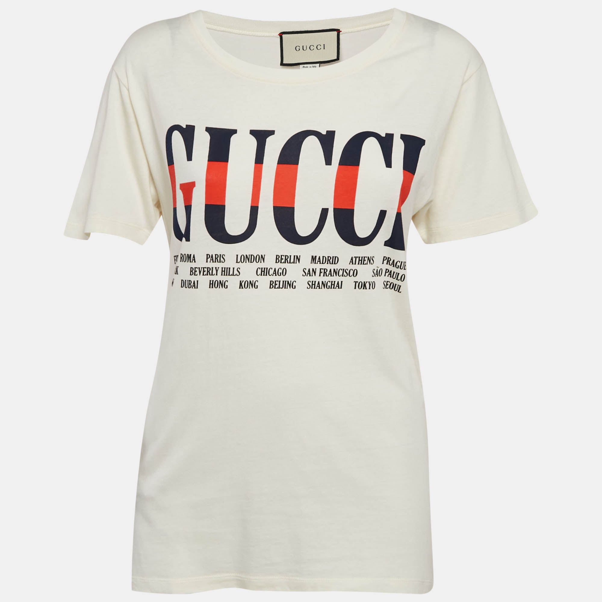 

Gucci Cream Logo Print Cotton Jersey T-Shirt XXXS